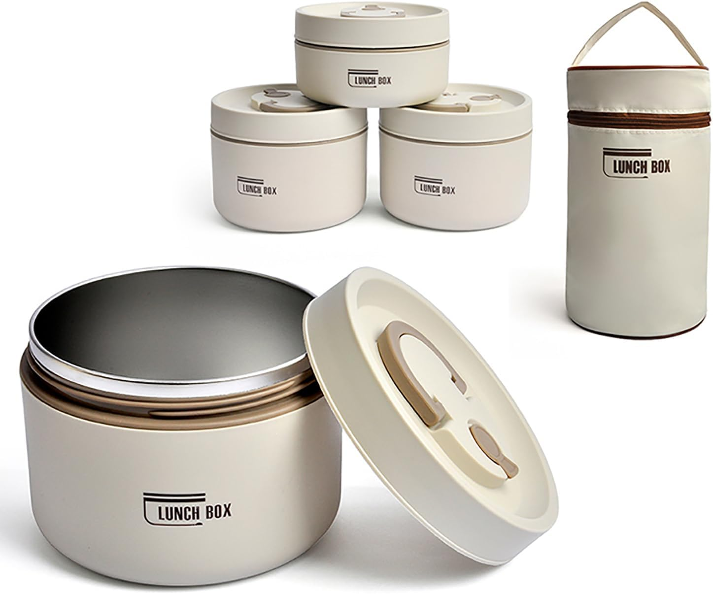 Uandhome Insulated Bento Box with Bag, Stainless Steel Microwave Lunch Box Food Containers, Portable Stackable Thermal Keep Warm Lunch Container for Adult Kids Men Women (420Ml*1+550Ml*1)