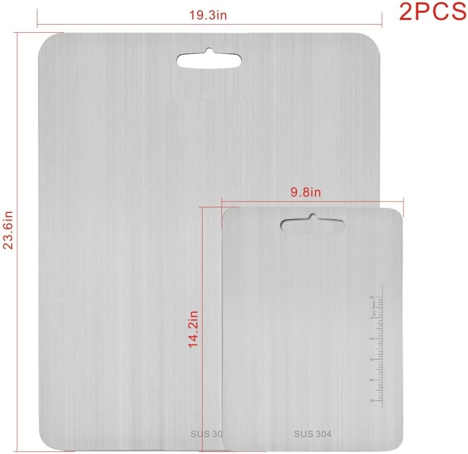 (23.6"X 19.3"And14.2" X 9.8") Extra Large Cutting Board 304 Stainless Steel，Chopping Board for Meat Vegetable Fruit Fish Cheese Kneading Rolling Bread Pizza Biscuits Dough (2Pcs)&hellip; image number 3