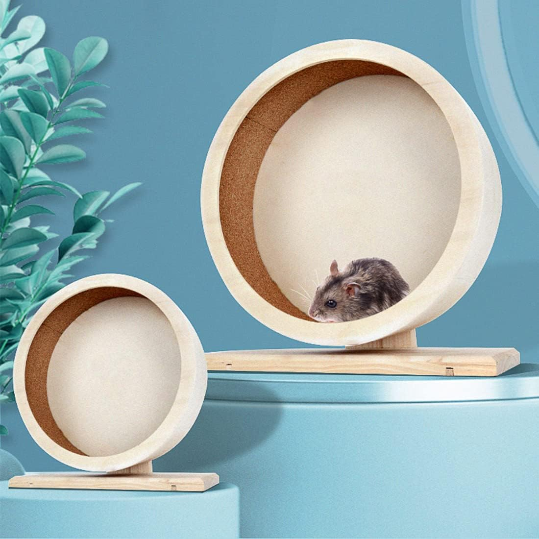 Antiai Hamster Wooden Silent Wheel, 9.8 Inch Small Animal Exercise Wheel Accessories, Quiet Spinner Hamster Running Wheels Prevent Depression Toys for Hamsters, Gerbils, Mice and Other Small Pets（L） image number 2