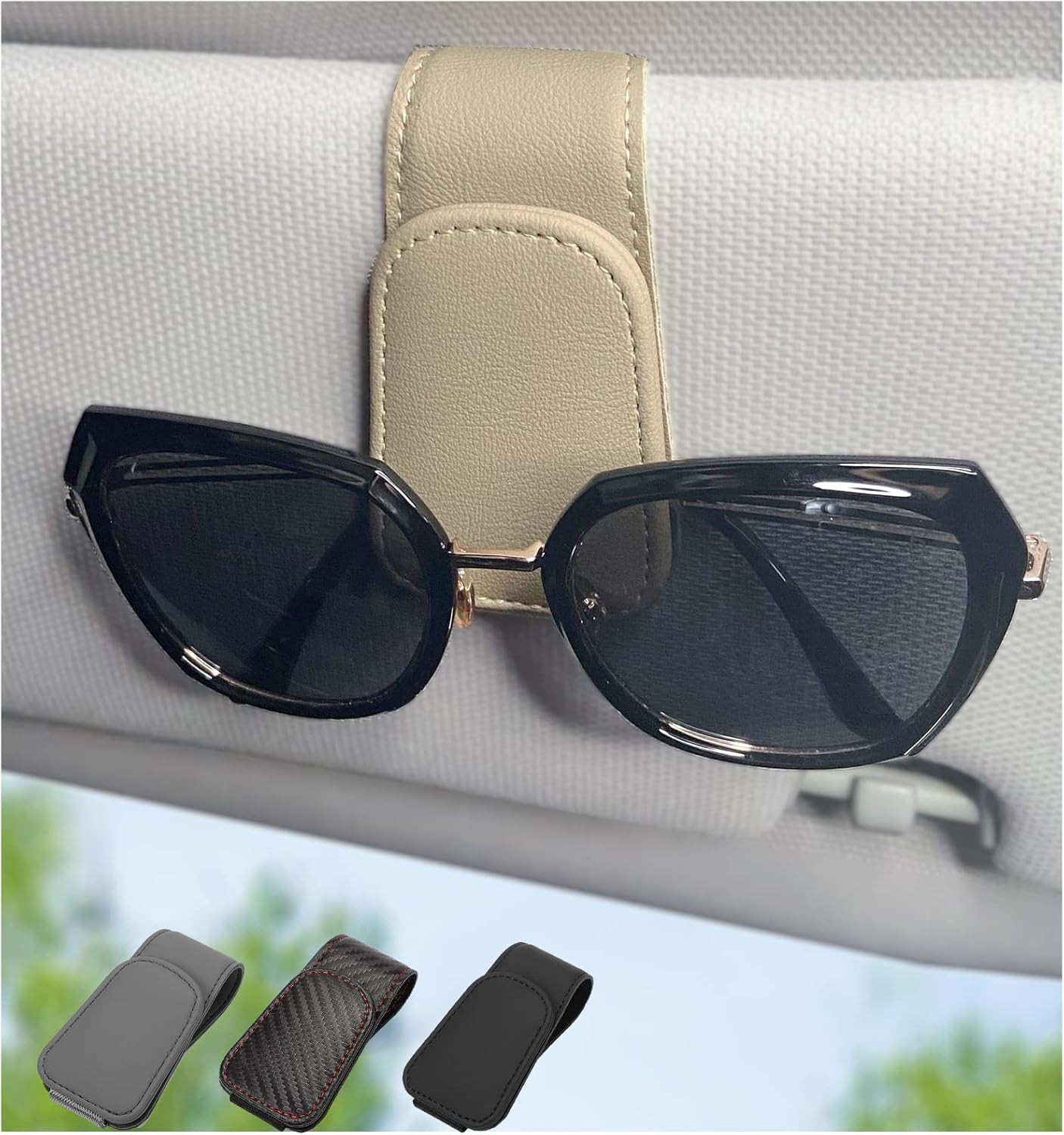 Magnetic Leather Sunglass Holder for Car, Sunglasses Clip for Car Visor, Auto Interior Accessories Universal for Different Size Eyeglasses(Pink)