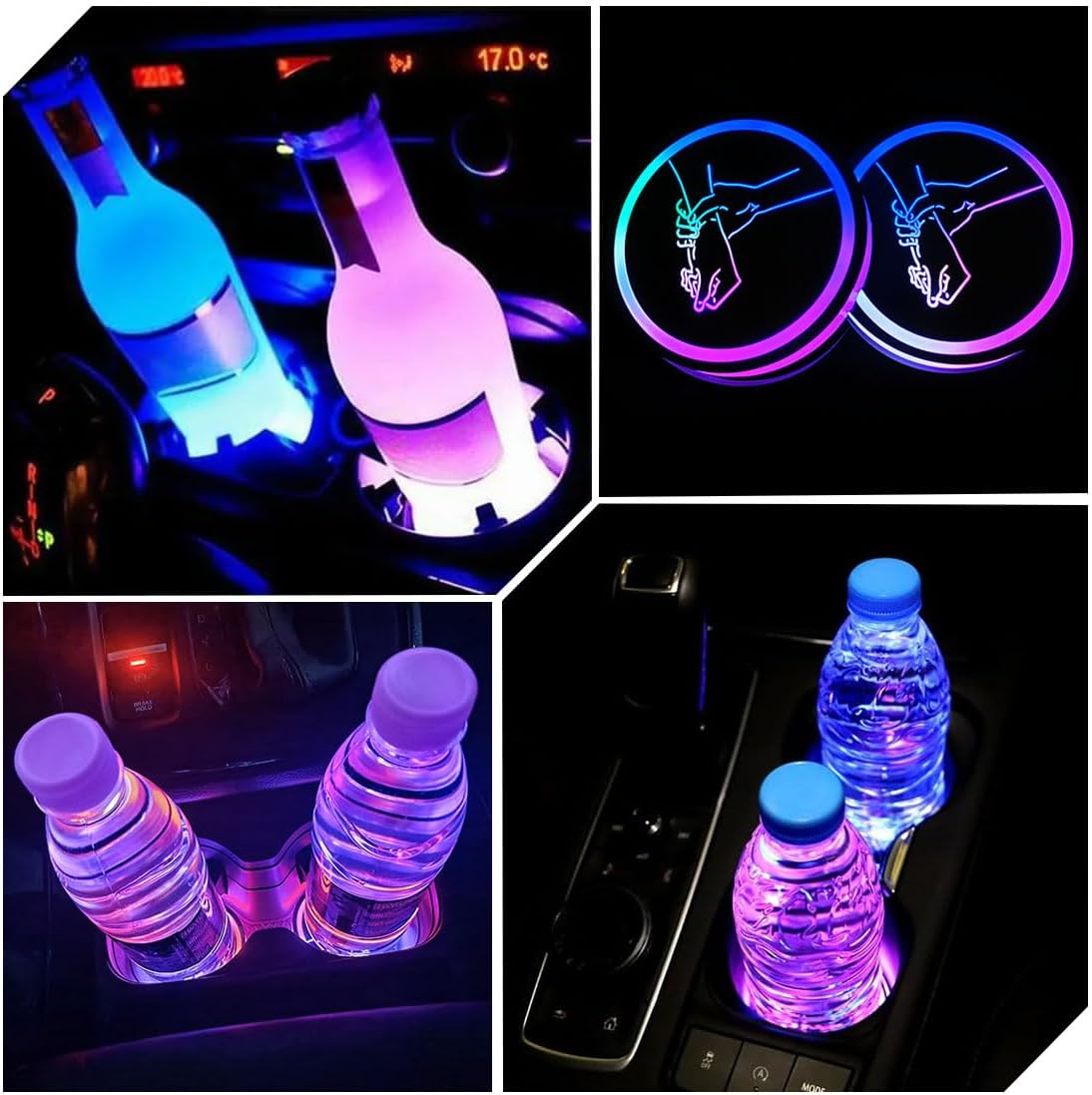 2 PCS LED Cup Holder Lights for Car,7 Colors Changing USB Charging Cup Holder Insert Coasters,Led Car Coasters,Luminescent Cup Pad Interior Atmosphere Lamp Decoration Light image number 5