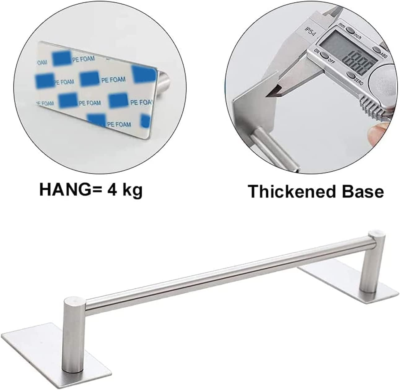 Self Adhesive Bathroom Towel Bar- Stainless Steel Bath Wall Shelf Rack Hanging Towel Stick on Sticky Hanger Contemporary Style, NO Drilling (Brushed Nickel) (20.4 Inch)