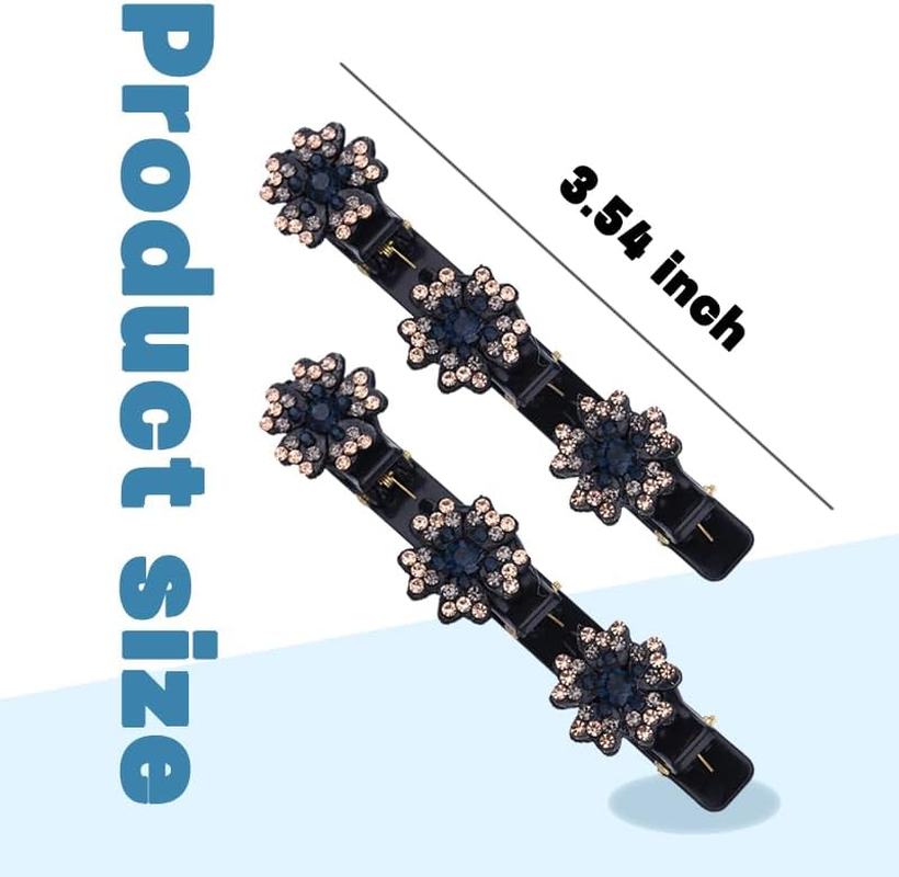 Rhinestone Braided Hair Clips for Styling Hair Accessories for Girls Women Elegant Braiding Hair Clips Barrette Shiny Duck Billed Hair Clips for Women Crystal Stone Braided Hair Barrettes Clip image number 2