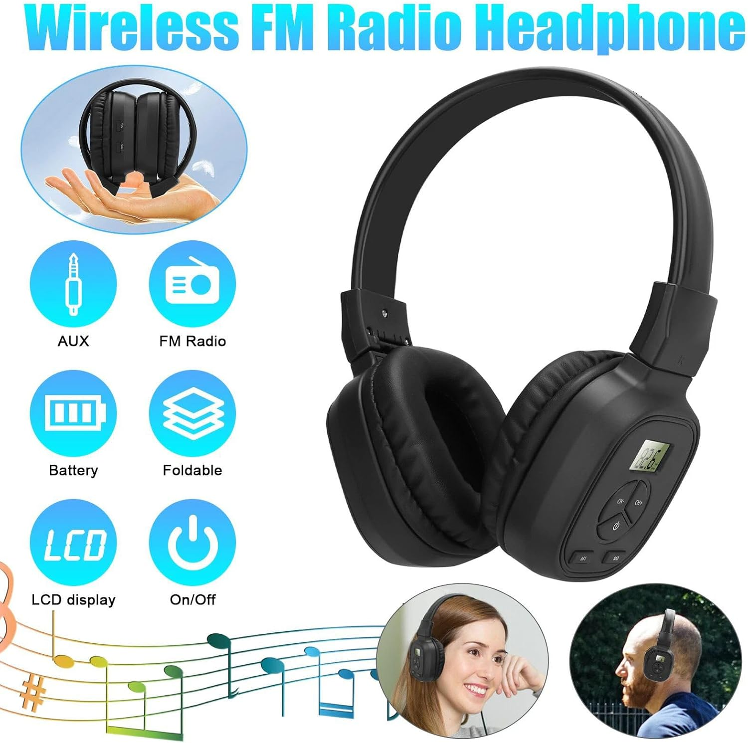 Portable FM Radio Headphones, over Ear Headphone with Soft Ear Muffs, 2 AAA Battery Operated (Not Included) image number 2