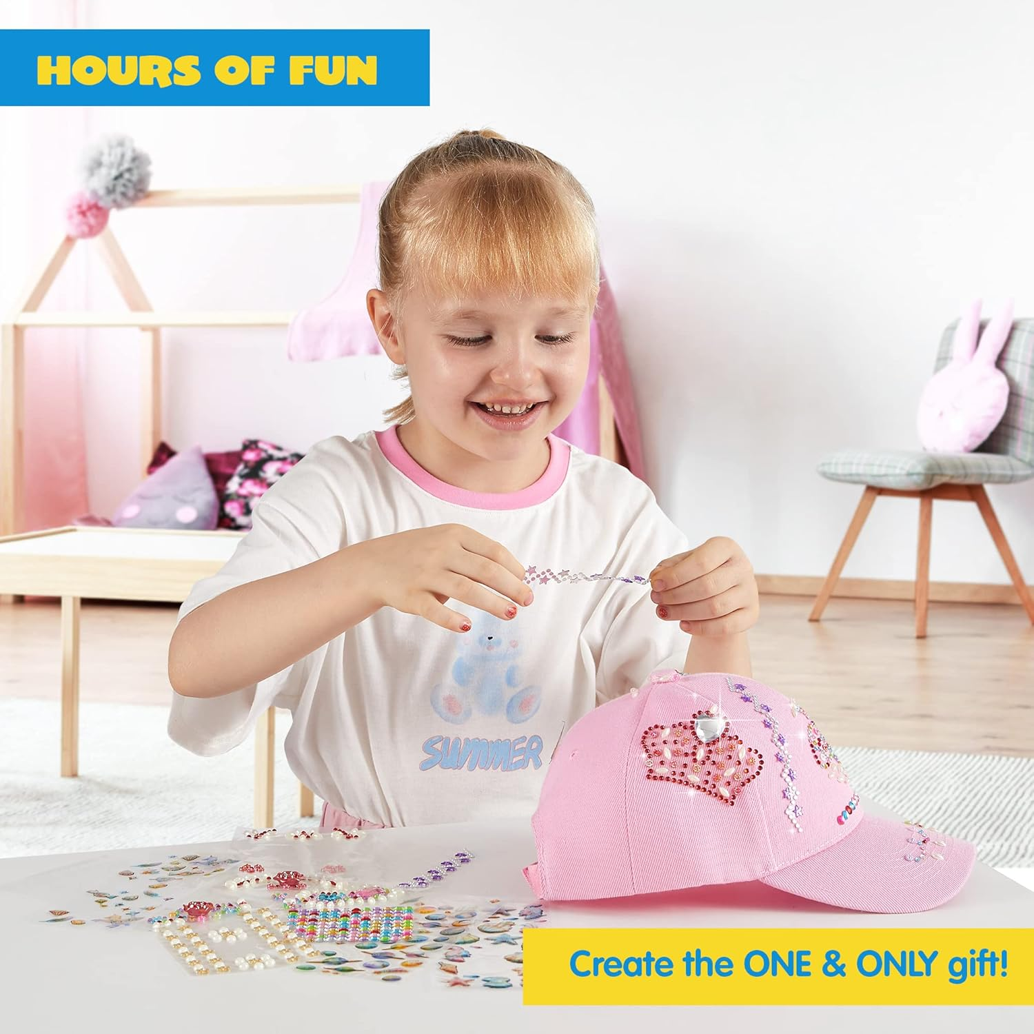 Klever Kits Decorate Your Own Baseball Cap with 7 Sheets Gems Stickers, Art & Crafts Kit for Kids, Fun Creative DIY Toys for Kids Girls image number 6