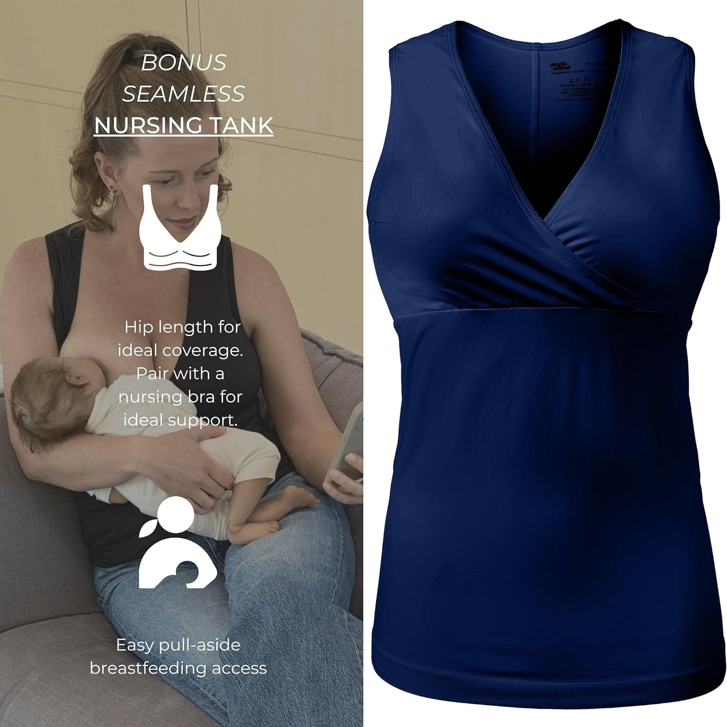 Supermom Hands Free Pumping and Nursing Bra - Hands Free Nursing Bra for Pumping - Breastfeeding Bras for Women, (Combo Pack) Indigo Bra + Indigo Tank, Large image number 6