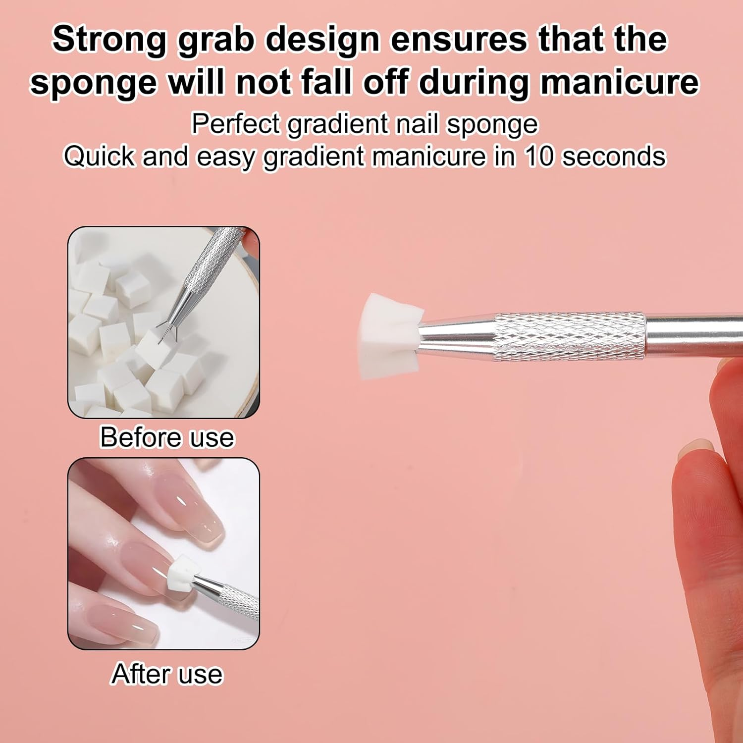 150Pcs Soft Nail Sponges for Ombre, with 1 Grabbing Pen & 1 Mixing Spoon Manicure Nail Art Tools and Accessories Supplies for Home DIY & Salon Use image number 5