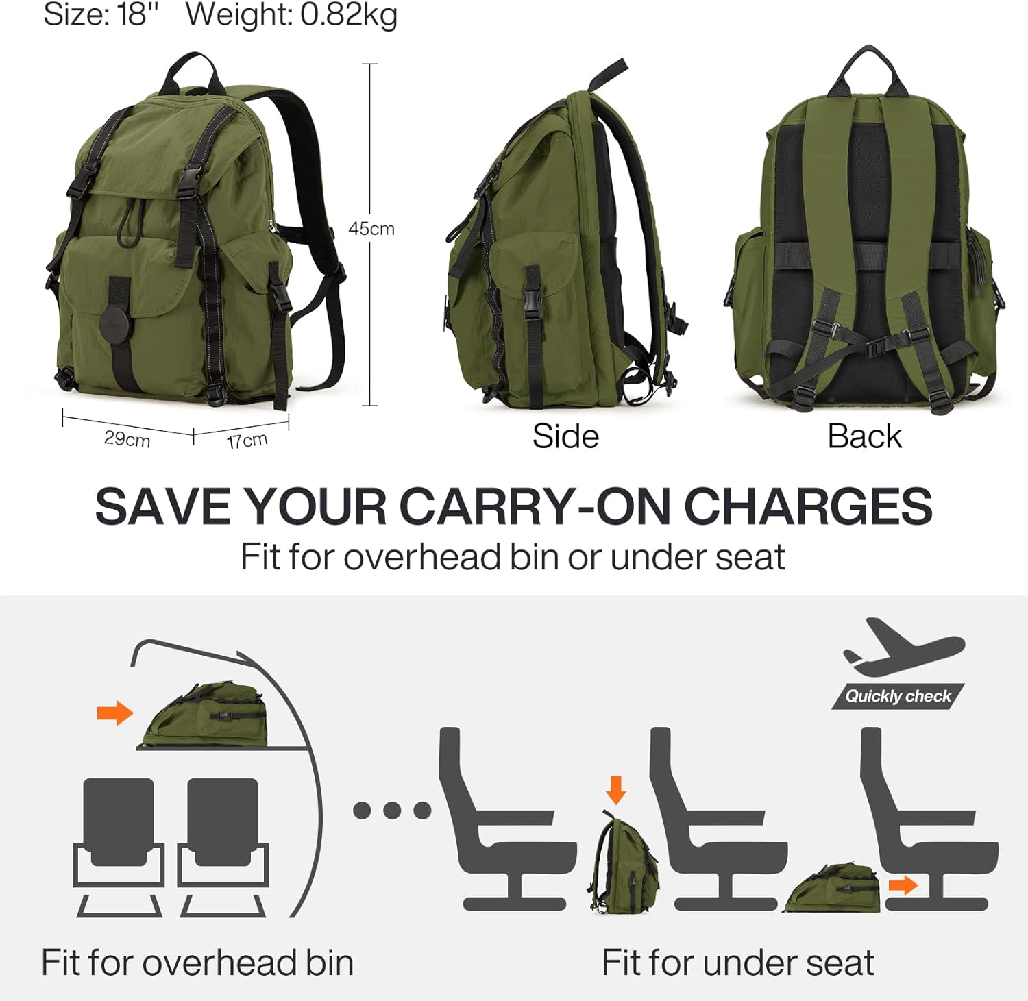 Mixi Travel Backpack 18" Carry-On for Men & Women&ndash;Flight Approved, Lightweight, Waterproof, Fits 16" Laptop, Perfect for Travel, Hiking, Business, Daily Use, Outdoor