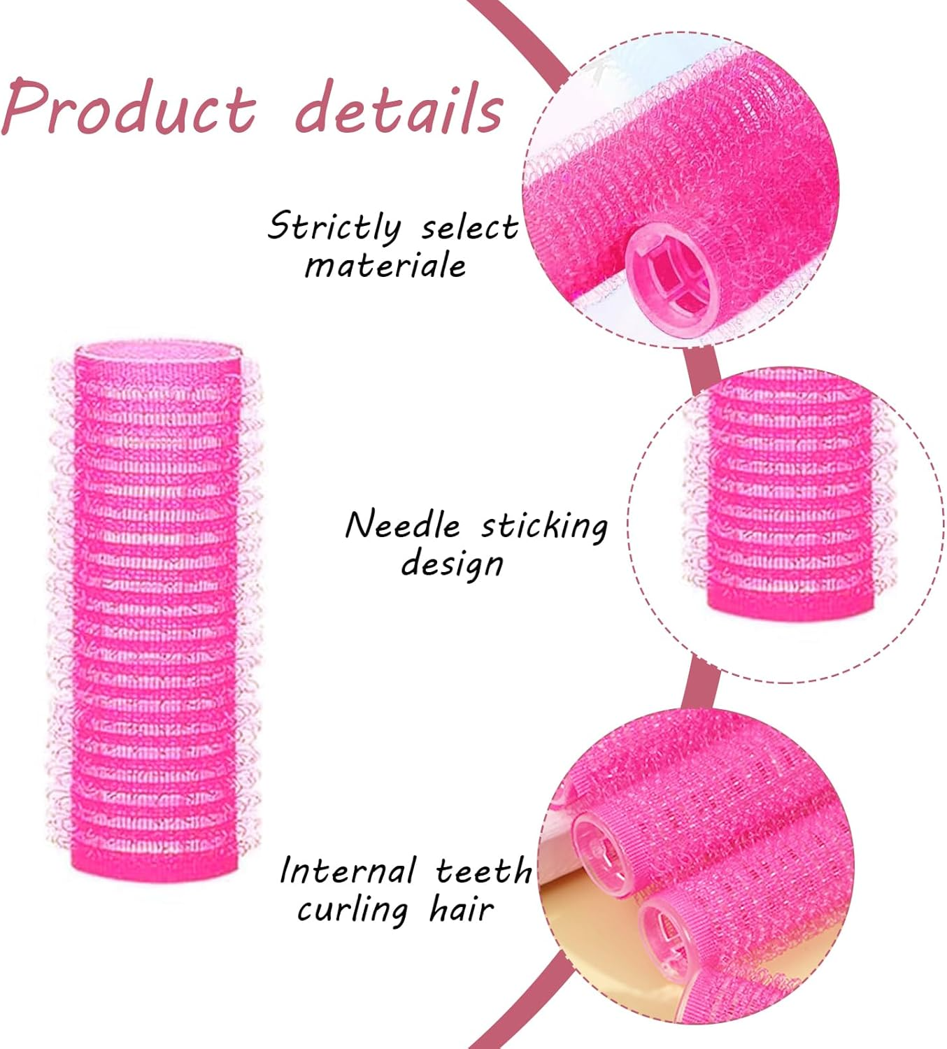DHWEKU Pack of 37 Self-Adhesive Small Hair Rollers for Salon, Hairdressers, Rat, Tail, Comb, Curlers, Comes with a Tail Comb with Steel Needle Tip, Random Colour
