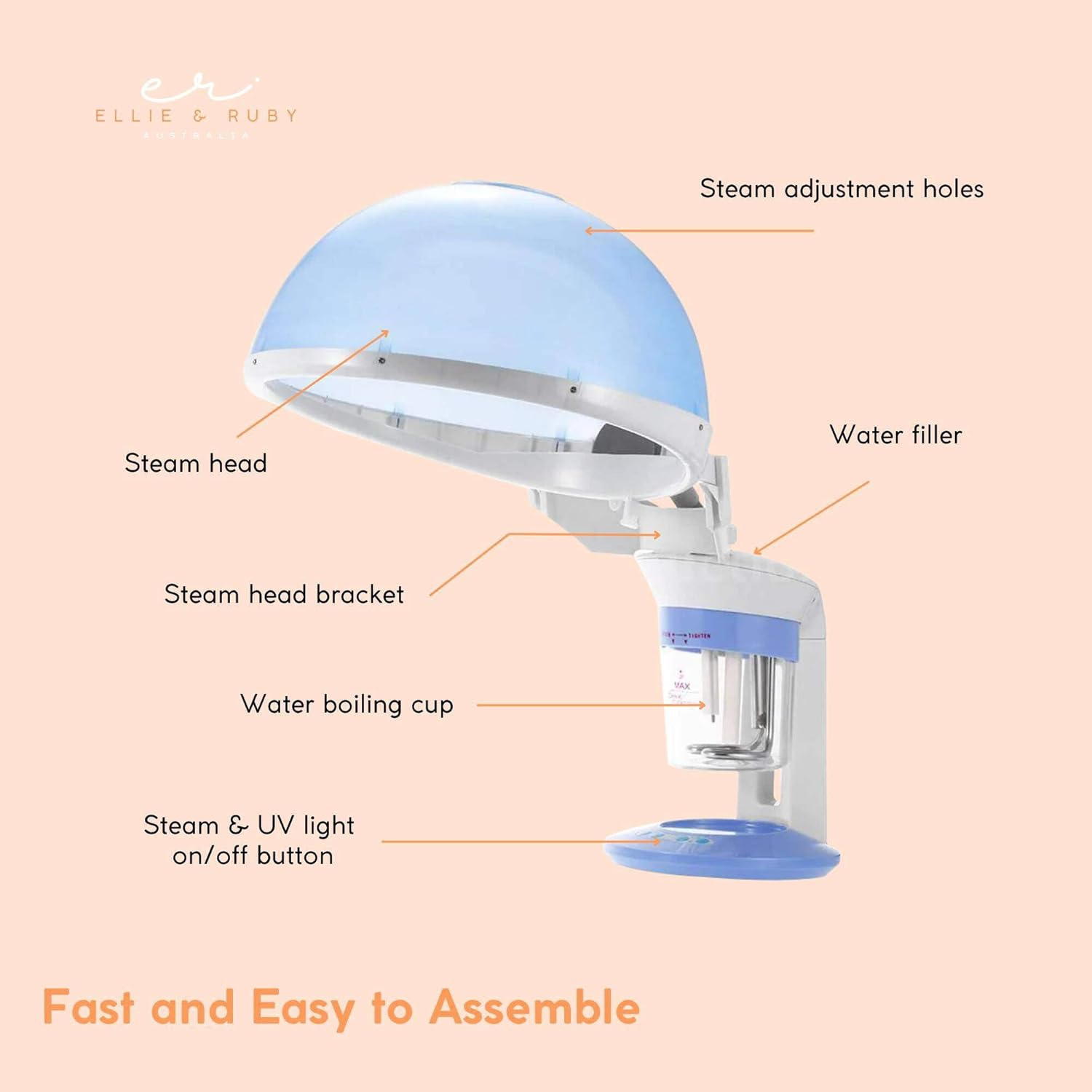 Ellie & Ruby 2 in 1 Facial & Hair Steamer - Blue, White - Portable Table Top Steam Ozone Machine - Stimulates Blood Circulation image number 6