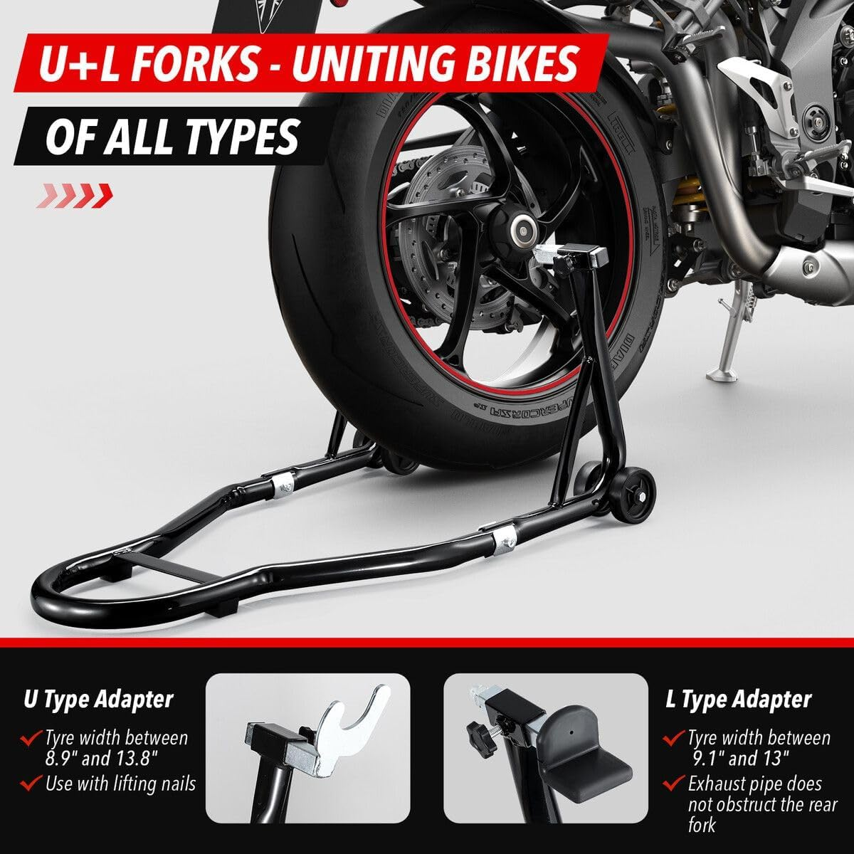AUSWAY Rear Motorcycle Stand Motorbike Carrier Sport Dirt Bike Back Wheel Lift Paddock 500Kg Swingarm Fork Heavy Duty Steel Compatible for Suzuki Yamaha Honda Kawasaki image number 2
