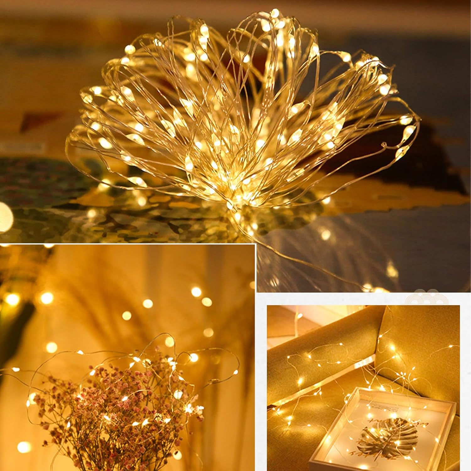 ENLACE Pack of 4 LED Fairy Lights, 3 M 30 LED Copper Wire Fairy Lights, Battery Operated, Warm White Micro Copper Wire Fairy Lights for Christmas, Wedding, Children'S Room, Party, Indoor Decoration image number 6