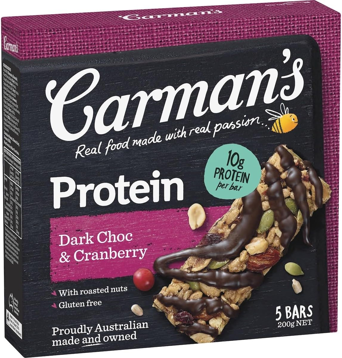 Carman'S Gourmet Protein Bar Dark Choc & Cranberry, 200 G image number 4
