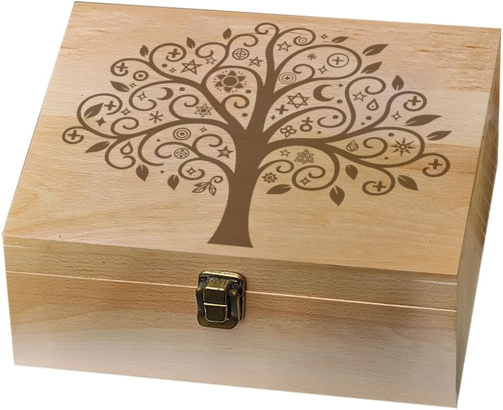 Arricraft 1 Pc Wooden Memory Keepsake Box, Curled Tree Mandala Stars Pattern Storage Decorative Memory Wooden Box with Hinge Lids for Photos Dvds Letters Holding 24.5X19.5X10.3Cm image number 5