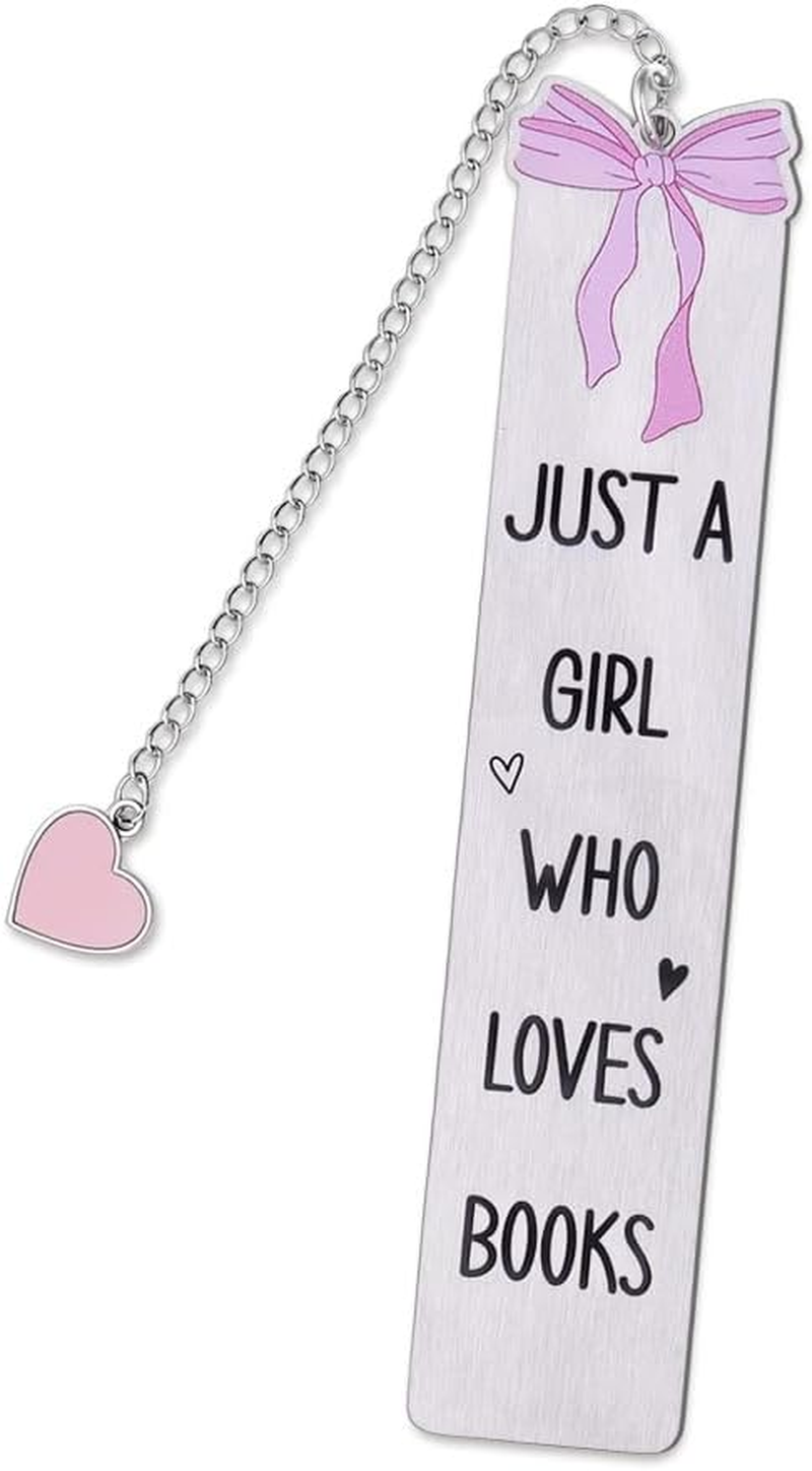 Cute Bookmark for Girls Pink Bow Book Marks for Reading Women Student Book Lover Bookworm Bookish Christmas Birthday Gift Just a Girl Who Loves Books Bookmarks Accessories