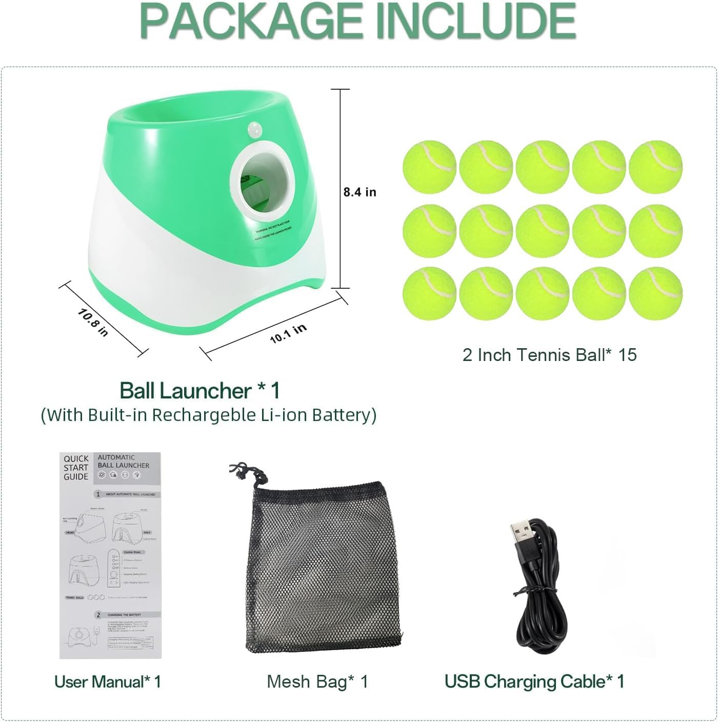 MEKAPLE Automatic Dog Ball Launcher, Dog Ball Thrower Machine with 10-30Ft 3 Launching Distance, Interactive Toys for Small Dogs Indoor & Outdoor, 15 Mini Tennis Balls Green Color - Green image number 6