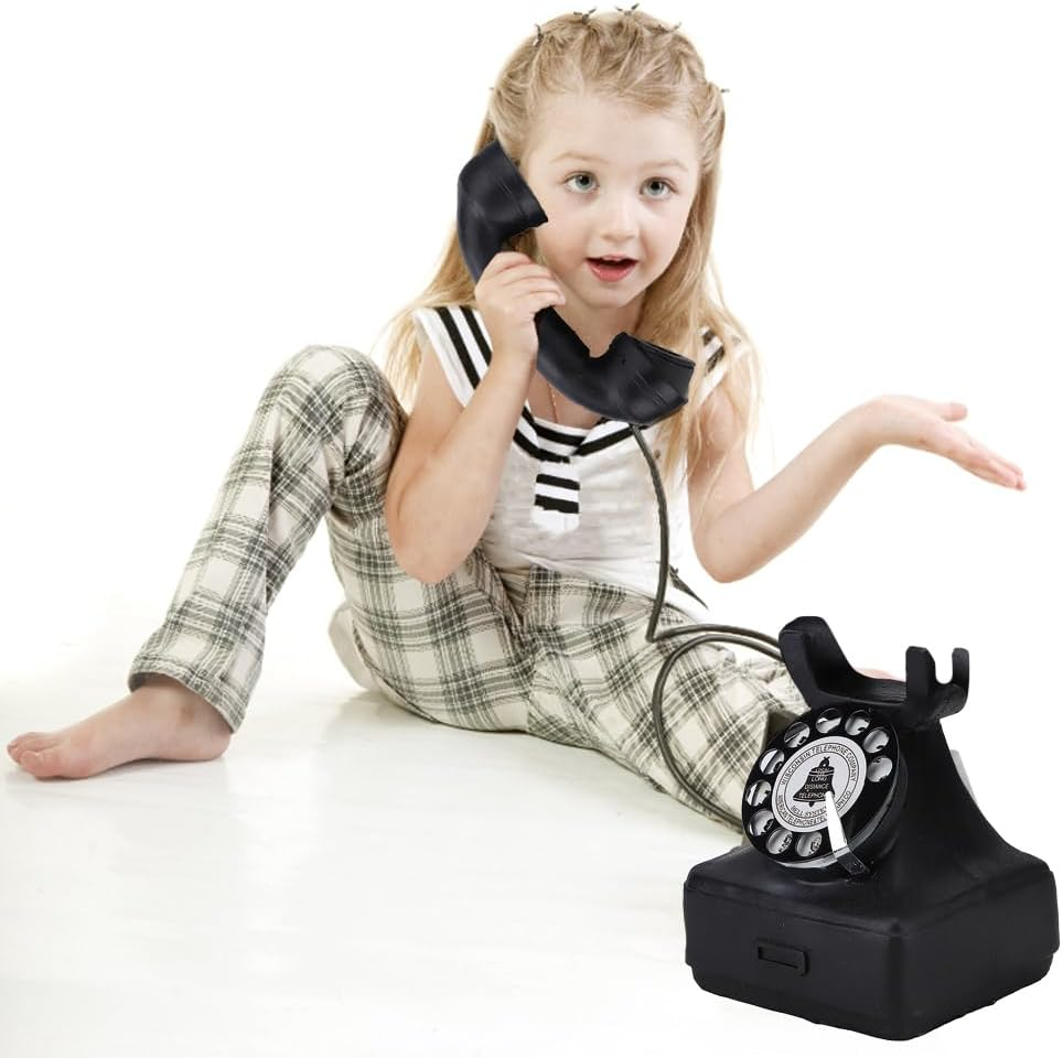 &lrm;Joyzan 14Cm Corded Old Fashion Phone, Traditional Landline Retro Telephone Vintage Classic Analog Desk Large Button Mechanical Antique Style Dial Push Rotary Look Phones for Home Office Decor, Black image number 4