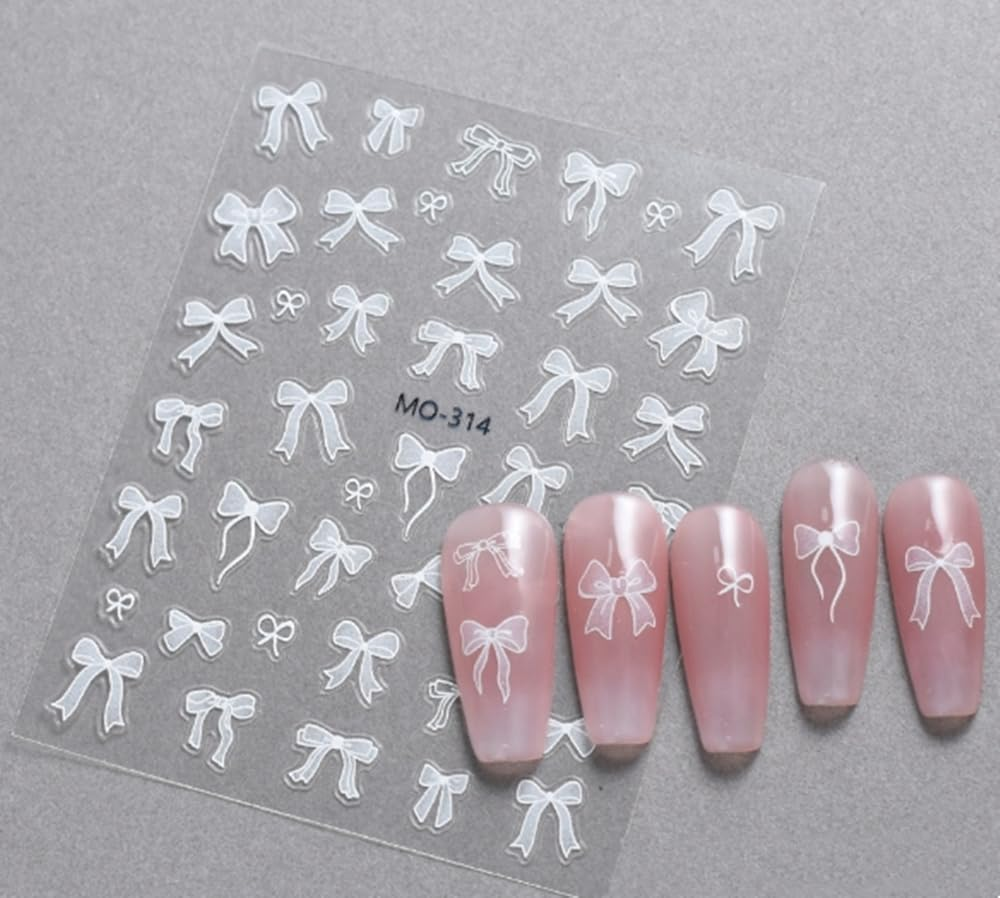 Nail Art Stickers Self-Adhesive Design, Butterfly & Bow Stickers for Nail Decoration - Set of 5 Sheets with Tweezers - Geiwogwc image number 5