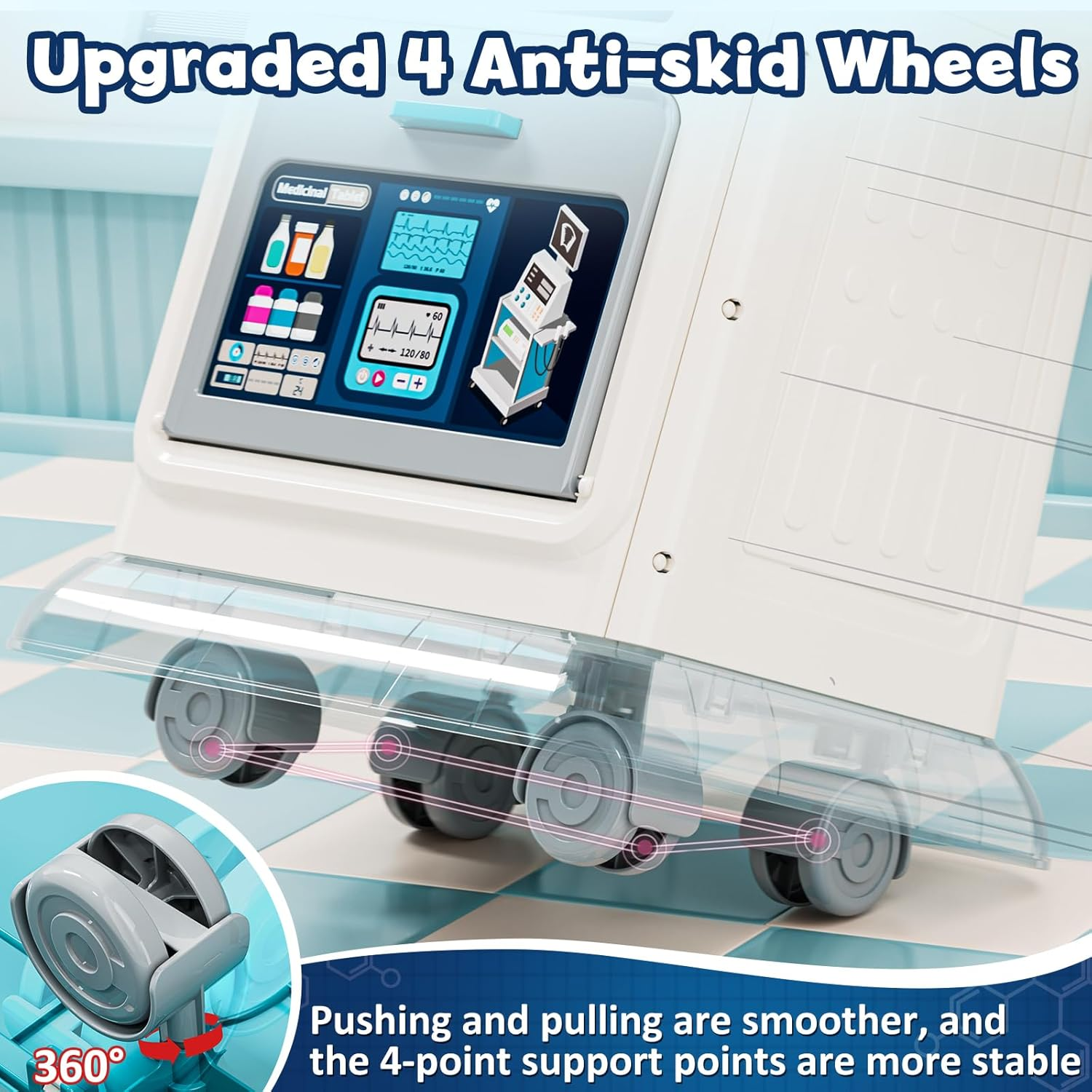 Lehoo Castle Doctors Play Sets for Kids, Toddler Toys Medical Kits with Stethoscope, Pretend Play Doctor Kit with Rolling Cart, Role Play Set for 3 4 5 Year Boys Girls image number 4