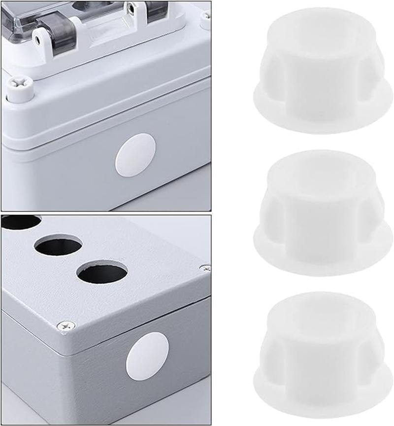 100Pcs Plastic Hole Plug Replacement Flush Type Hole Plugs Snap Furniture Fencing Post Pipe Insert End Caps Accessories round Snap in Type Locking for Cabinets Window Frames (White)