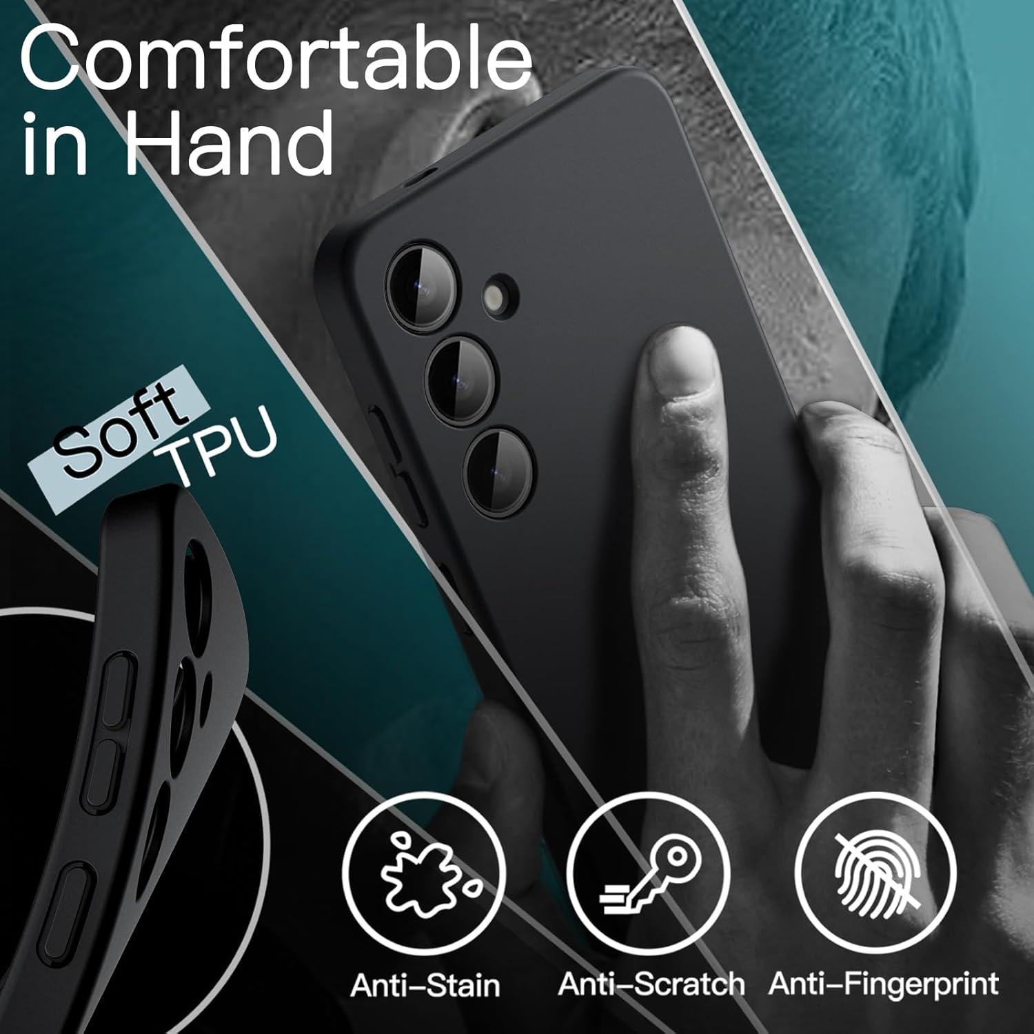 Jetech Slim Fit Case for Samsung Galaxy S24 5G, Camera Lens Full Protection, Soft TPU Thin Protective Phone Cover with Matte Finish, Shockproof (Black) image number 4