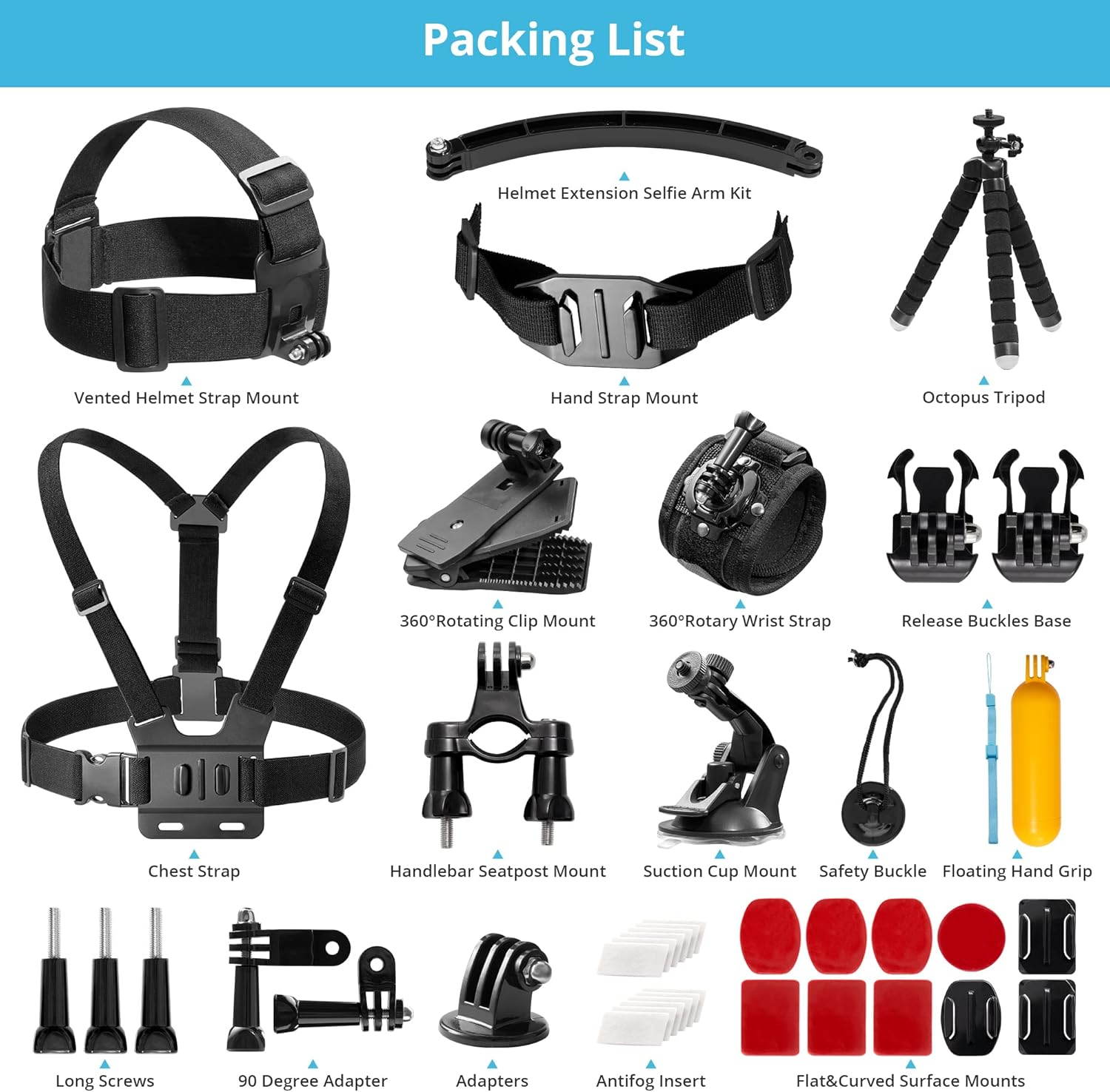 AKASO Outdoor Sports Action Camera Accessories Kit 42In1 for AKASO EK7000/ EK7000 Pro/Brave 4/Brave 7 Le/Brave 7/Brave 8/V50X/V50 Pro/V50 Elite/Go Pro Hero in Swimming Any Other Outdoor Sports image number 5