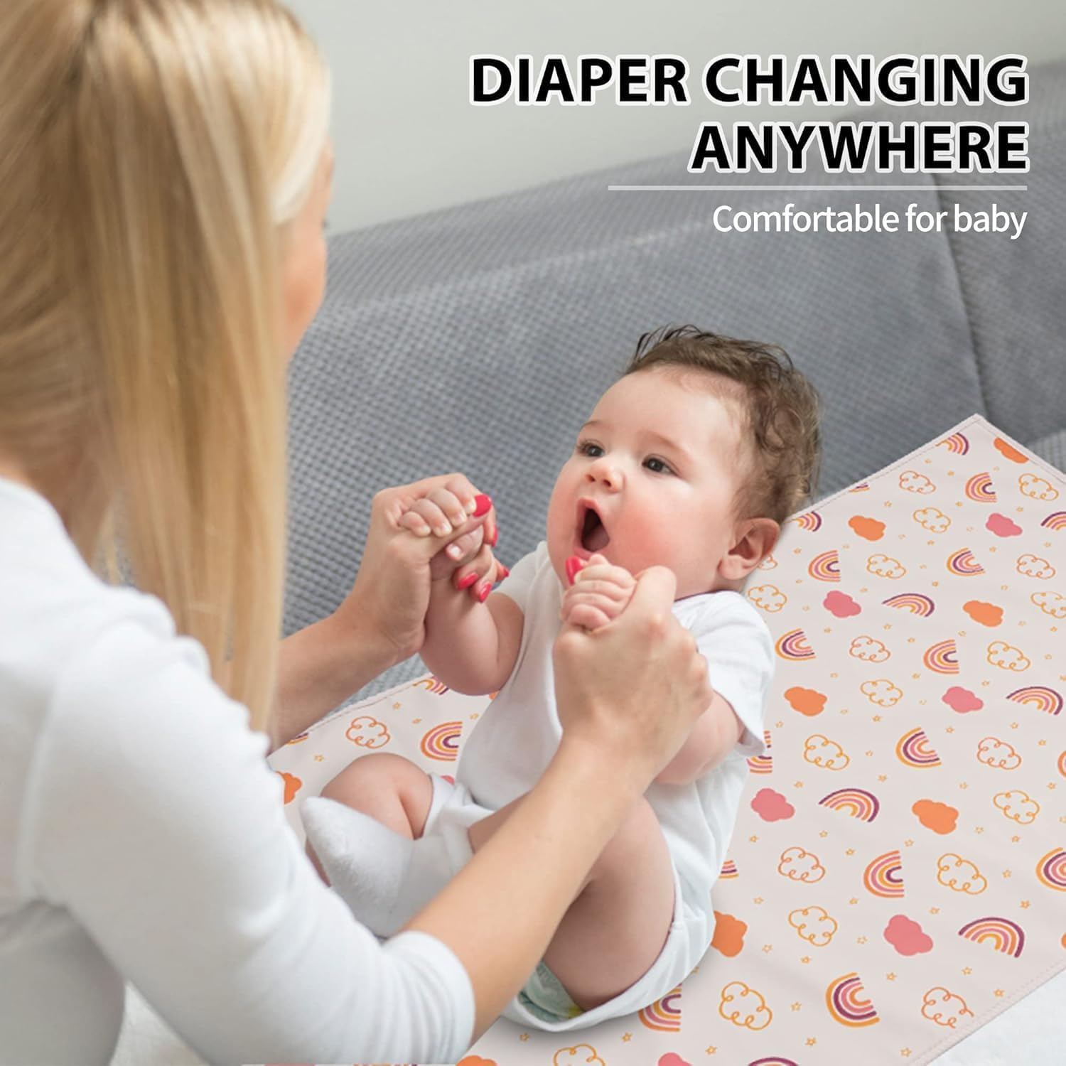 Baby Changing Mat Vegan Leather - Wipeable Diaper Changing Pad for Travel, Foldable Portable Changing Pad for Diaper Bag, Newborns Toddlers Shower Gifts (20"*28") (Rainbow) image number 3