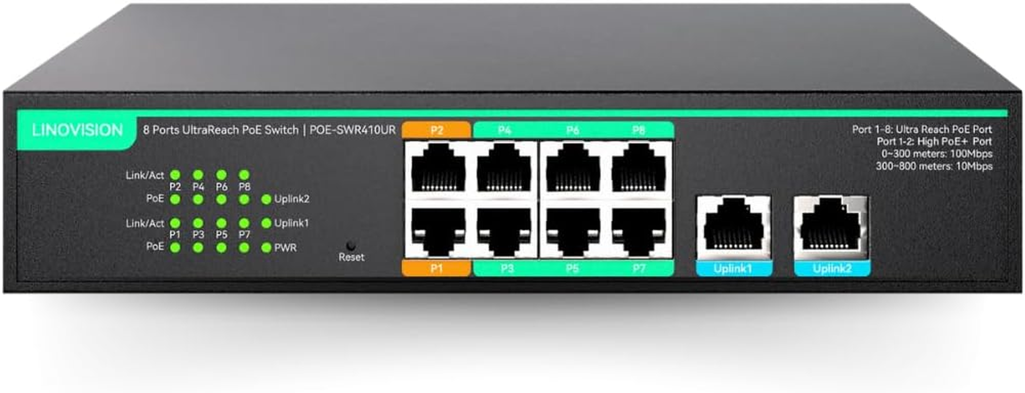 LINOVISION 8 Ports Ultrareach Poe Switch Max 2600Ft (800M) Long-Range Poe, 2 High Poe+ Ports, Remote Cloud Managed, Built-In 120W Power Supply for IP Cameras, PTZ, Access Points, and Voip Devices image number 6