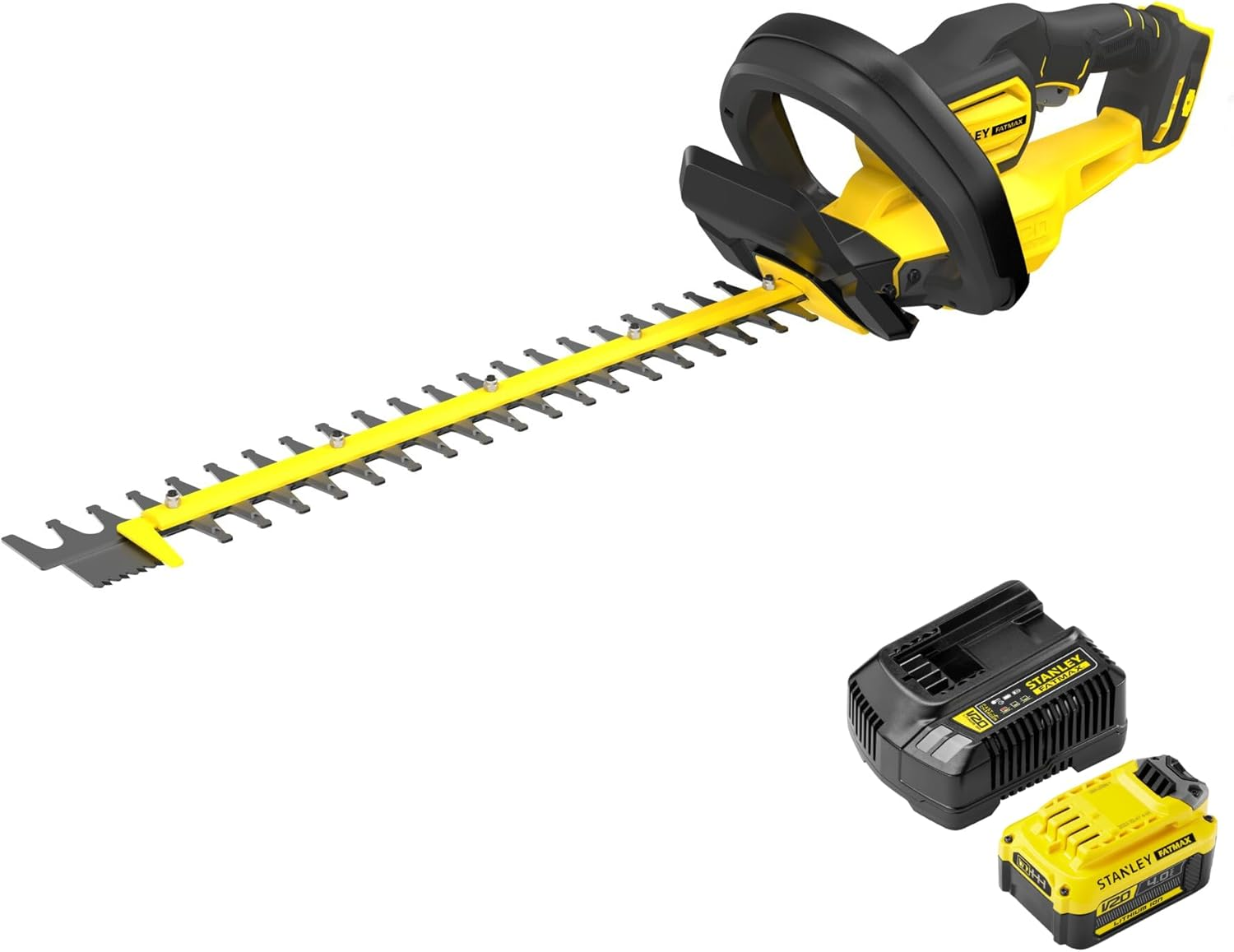 STANLEY FATMAX V20 | 18V Hedge Trimmer Kit 4.0Ah - Laser-Cut Diamond-Ground Blades, Power Saw&trade;, Compact and Lightweight &ndash; Weighing 2.9Kg, up to 60Min Run Time