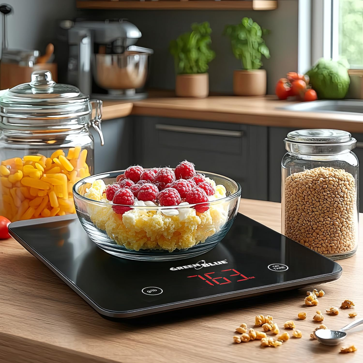 Green Blue GB171 Digital Kitchen Scale LED Display Digital Scale Electronic Scale up to 5Kg Min 1G Tare Function (Black) image number 1