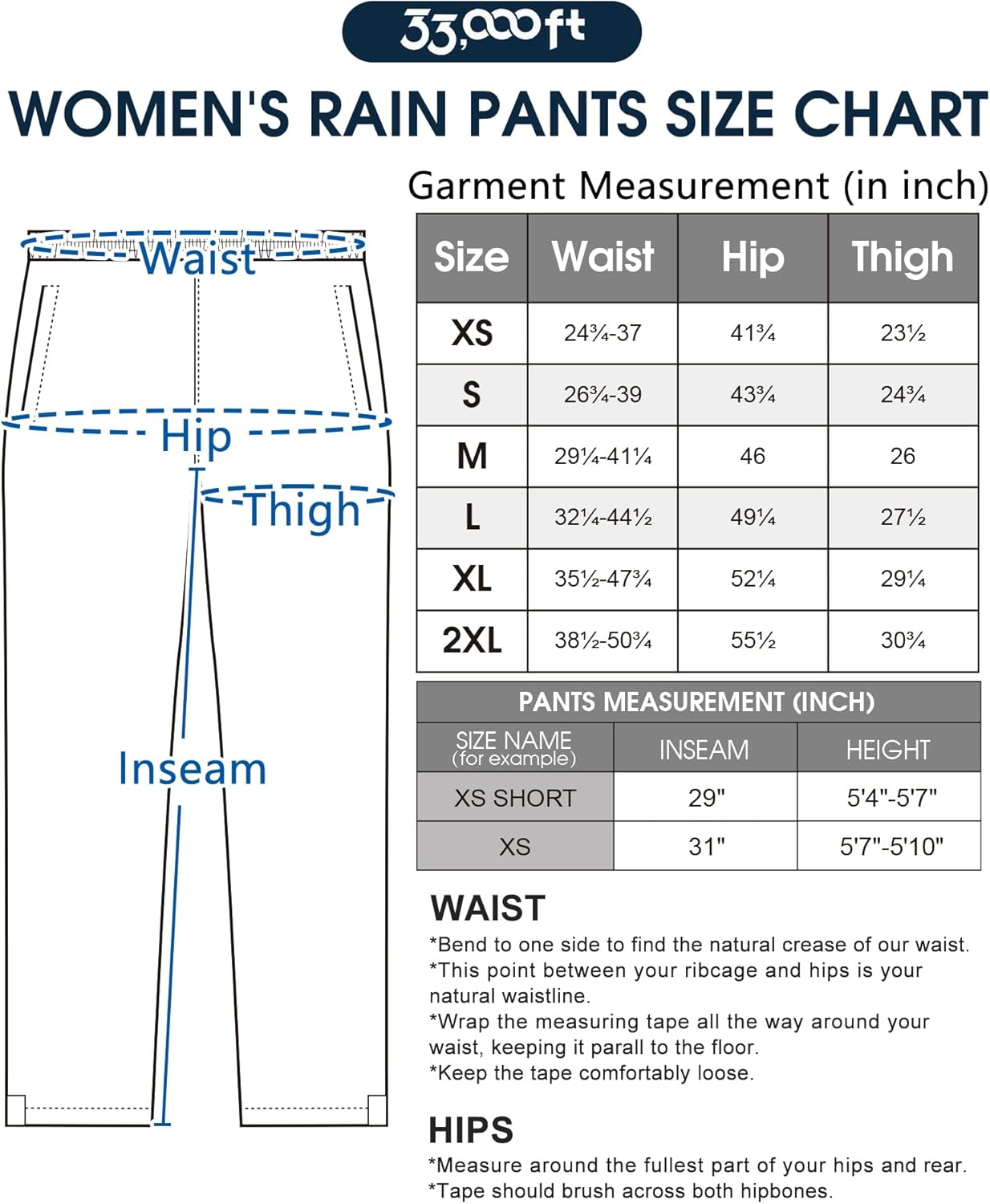 33,000Ft Women&lsquo;S Waterproof Trousers Packable Windproof Rain Overtrousers Ladies Lightweight over Pants for Outdoor Rainwear Walking Hiking Cycling image number 7