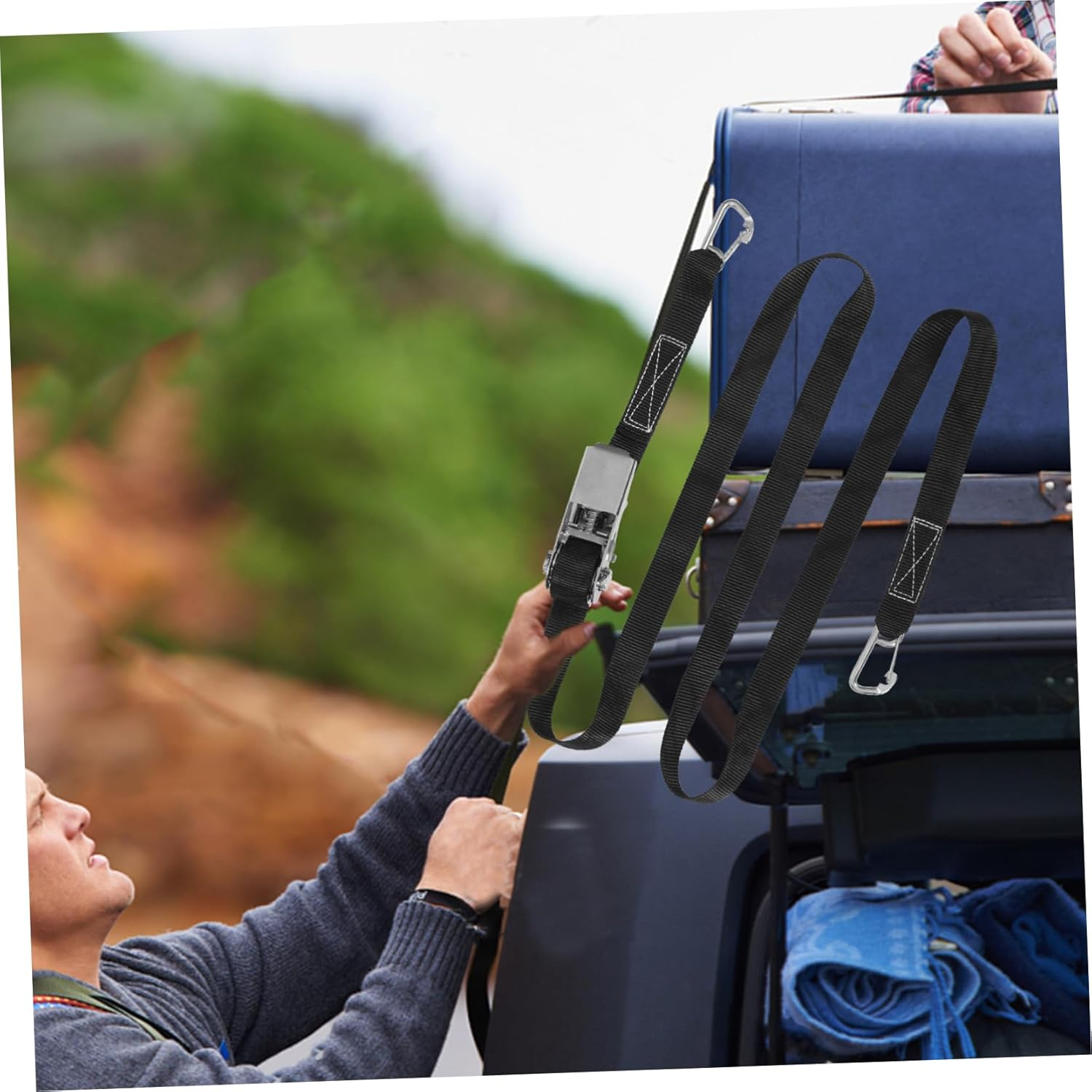 AUTSUPPL Adjustable Luggage Straps Luggage Connector Straps Outdoor Suitcase Belts Travel Supplies Stainless Steel Ratchet Rope Tightener image number 2