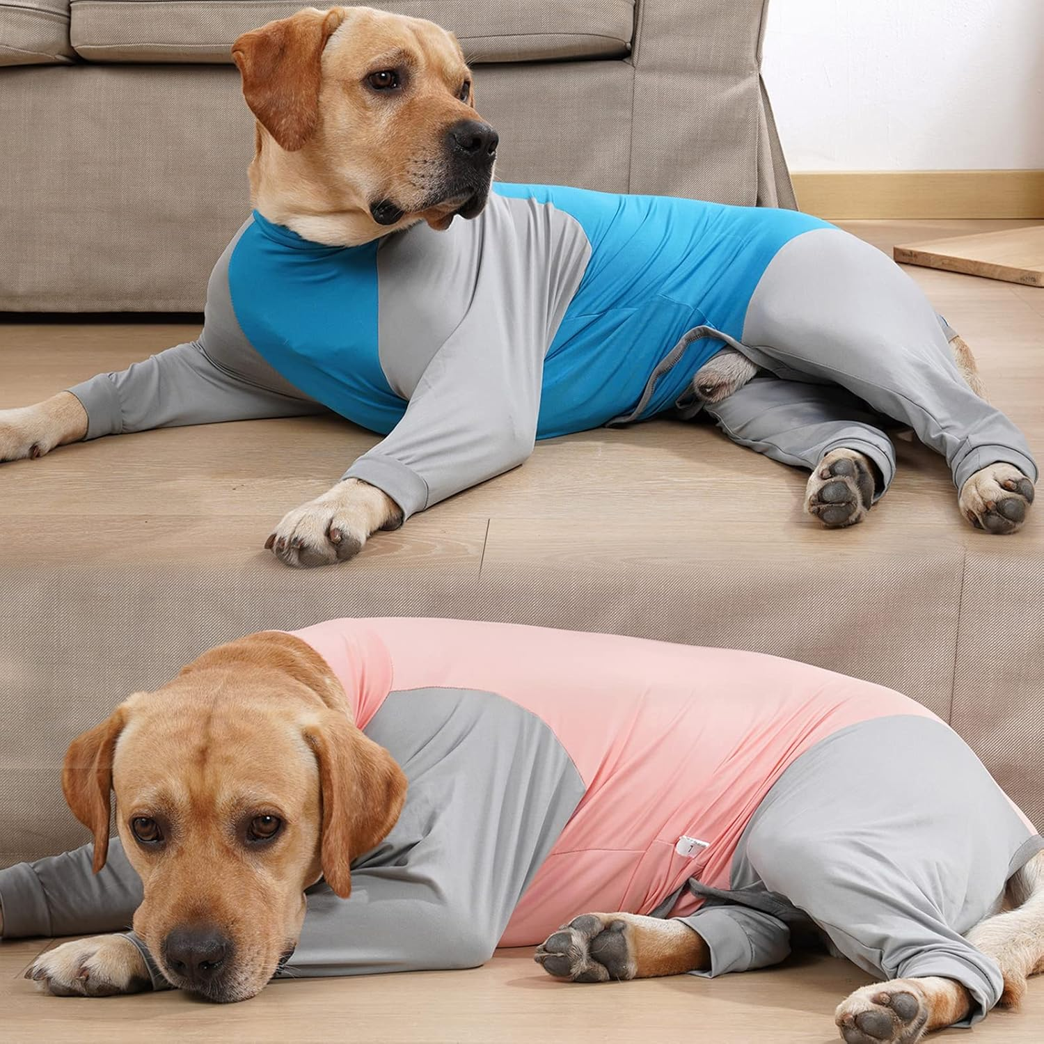 Dog Sweatshirts Four Legs Pet Jackets with Stretchy Fabric Splicing Color Turtleneck for Small Medium Large Dogs Comfortable Fit Blue