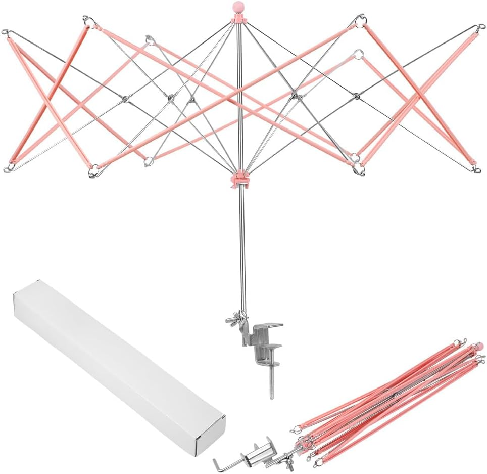 Leanockesa Yarn Winder, Umbrella Swift, with Table Clamp Portable Swift Winder for Crocheting, Holder for Skeins Flexible Lightweight Foldable Design, Height & Diameter Adjustable to Suit Space, Ideal Helper for Knitting Enthusiasts (Blue)