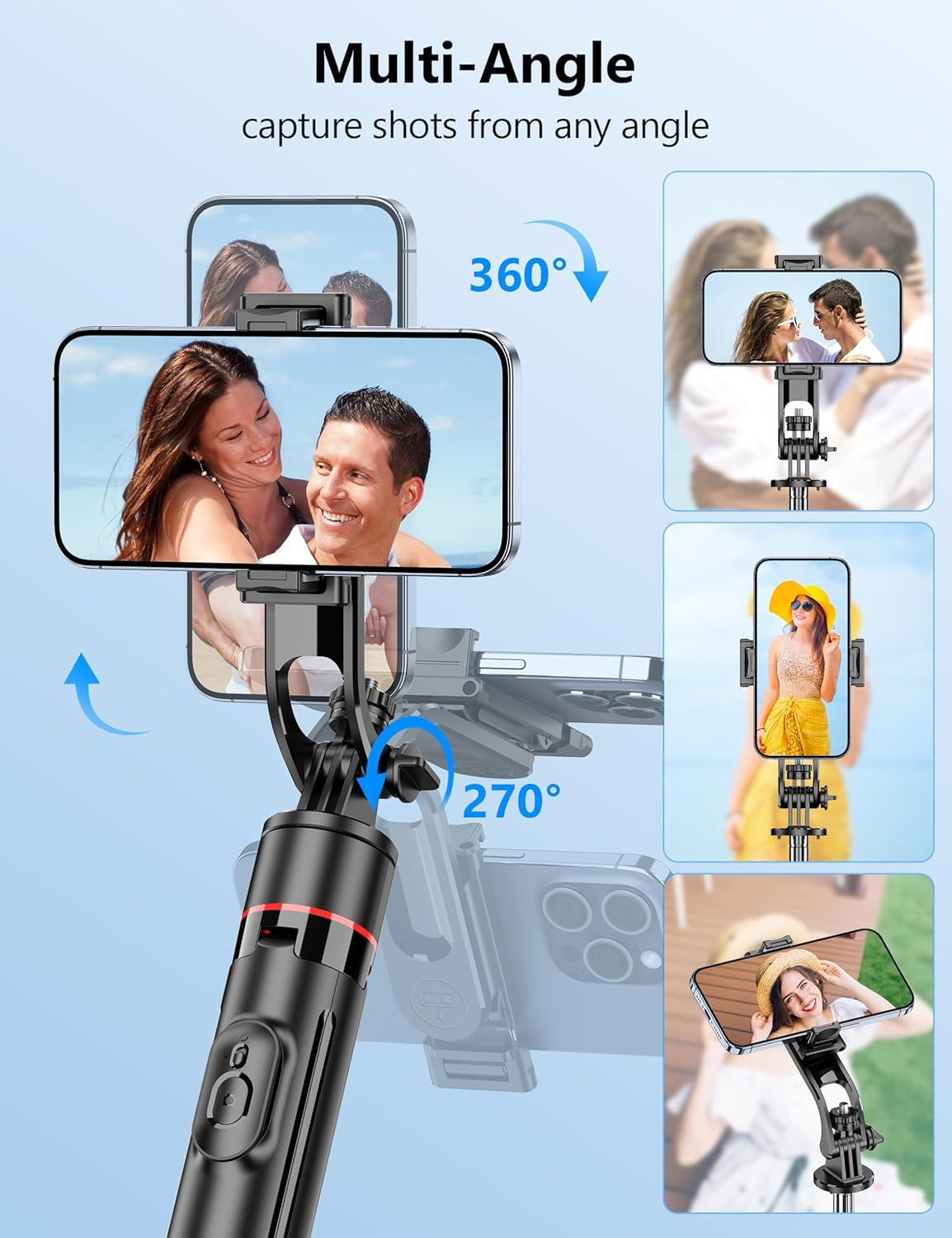 Auto Pop Open Tripod with Magnetic Remote, 178Cm Extendable Automatic Selfie Stick Tripod Compatible with Iphone Android, 360&deg; Rotatable, One-Piece Design for Vlog Video Recording image number 4