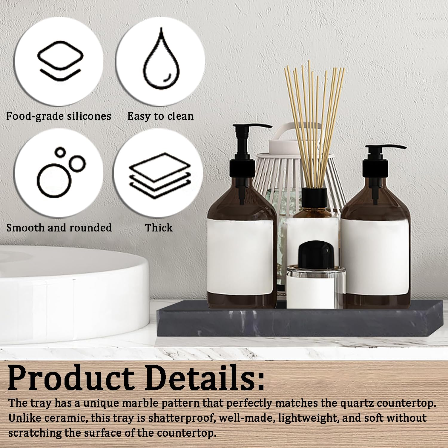 2 Pcs Aromatherapy Tray Thick Silicone Bathroom Vanity Tray Durable Rectangular Soap Dish for Countertop, Kitchen Sink Ideal for Jewelry, Cosmetics, Candles, Perfumes & Shampoo (White) image number 1