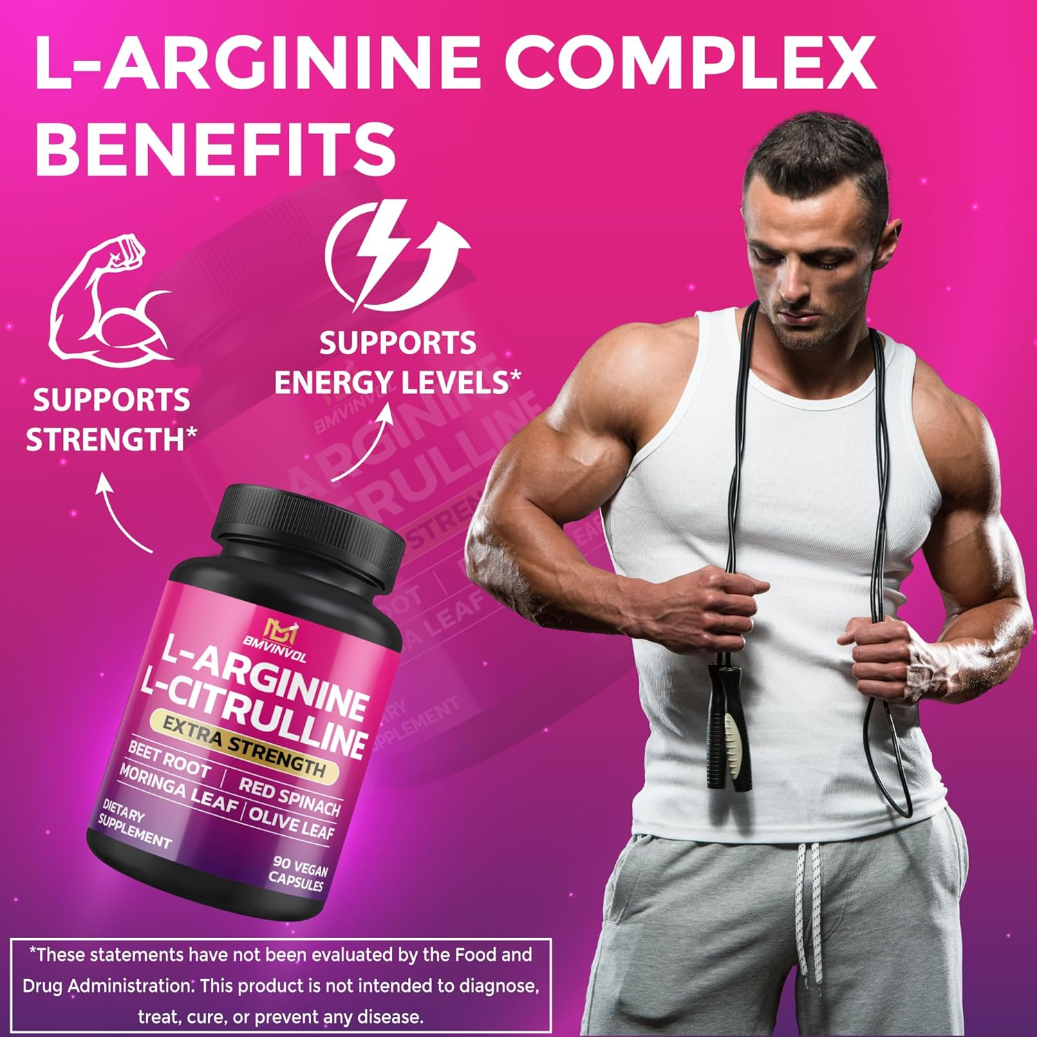 L Arginine L Citrulline Supplement plus Beet Root, Moringa, Olive, Red Spinach (30:1 Extract) for Support Energy Levels - 90 Capsules image number 5