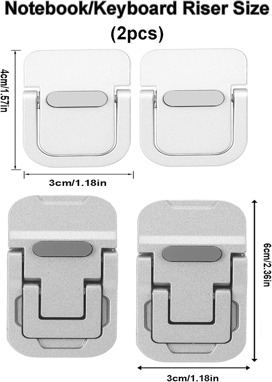 Meagtlva Foldable Laptop Stand,2Pcs Alloy Portable Keyboard Riser with 2 Adjustable,Self-Adhesive Invisible Notebook Holder, Mini Computer Keyboard Lift Stand for Desk (Sliver, 2 Adjustable Angles) image number 4
