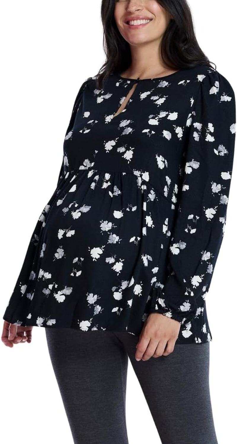 Motherhood Maternity Women'S Long Sleeve Empire Waist Keyhole Woven Pregnancy Blouse