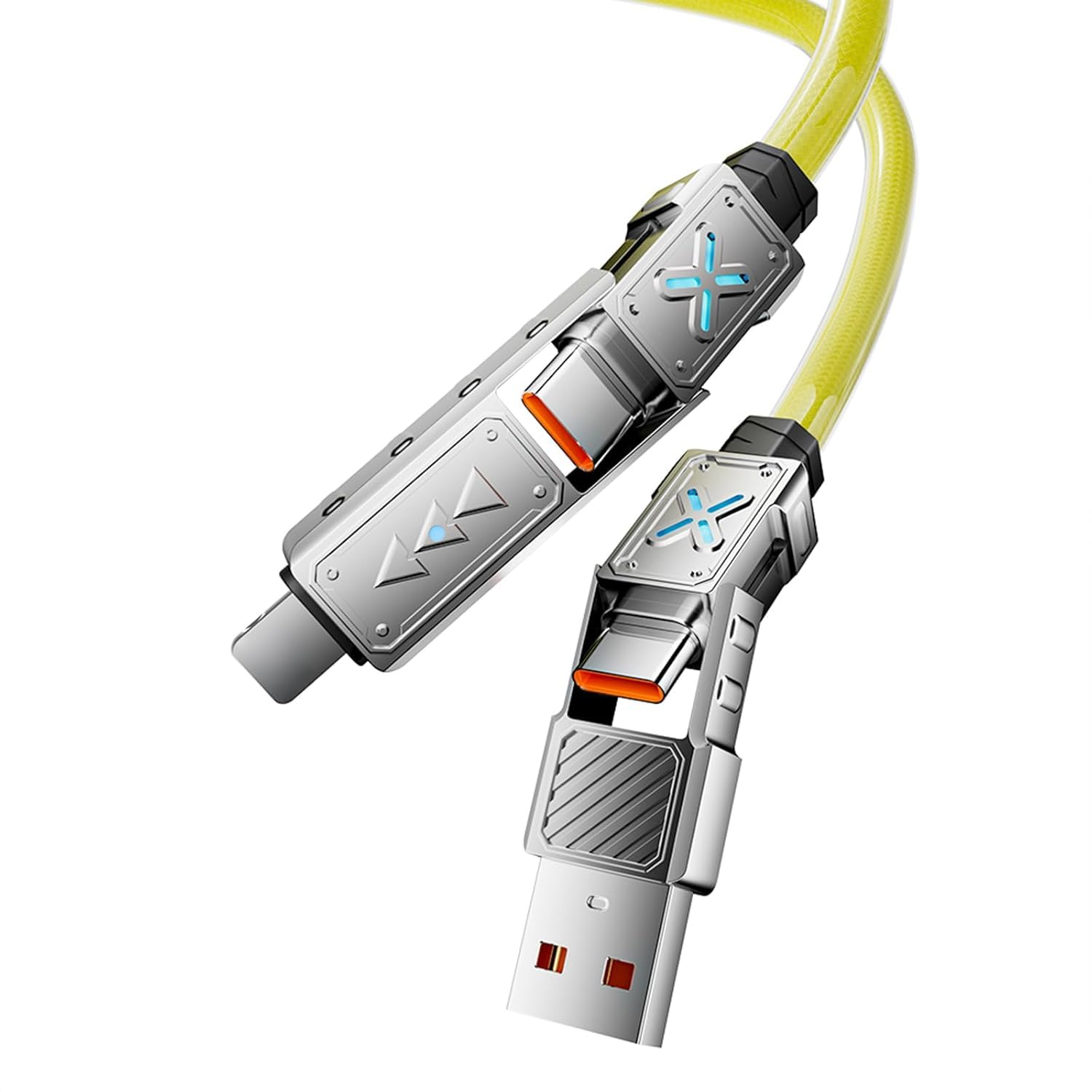 4-In-1 USB-C Cable, 240W PD 5A Fast Charging Cable & Data Sync, Colorful Breath Light Silicone Charger Cord with Type C/USB a for Laptop Iphone Ipad Macbook Samsung Ect-5Ft