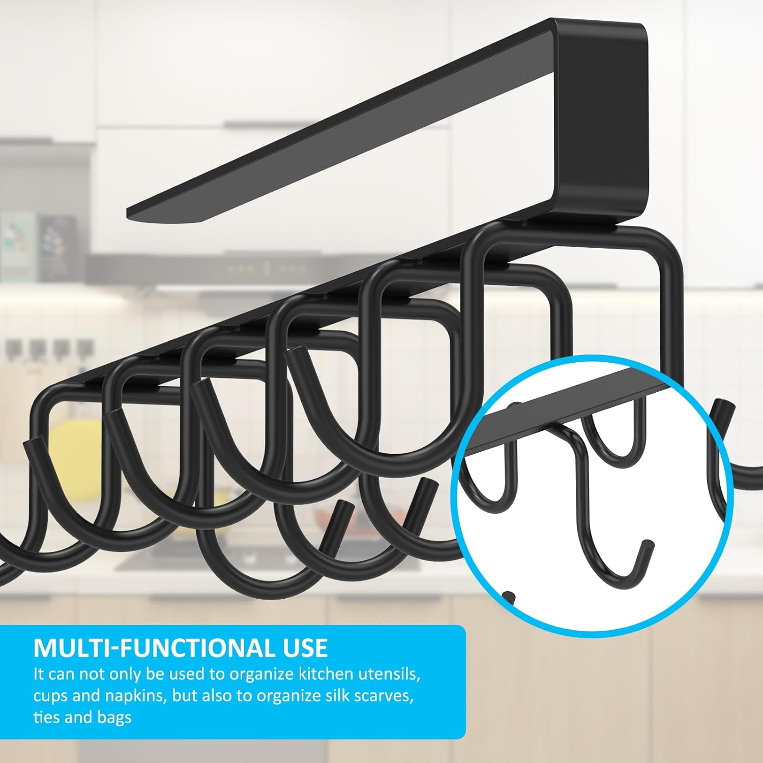 Fwqofvk 2Pcs Iron Shelf Mug Hanger with 12 Hook, Stable Hanging Cup Hook Organizer Rack, under Cabinet Double Row Mug Rack No Nail for Bathroom Kitchen 25.5&times;8&times;7Cm image number 5
