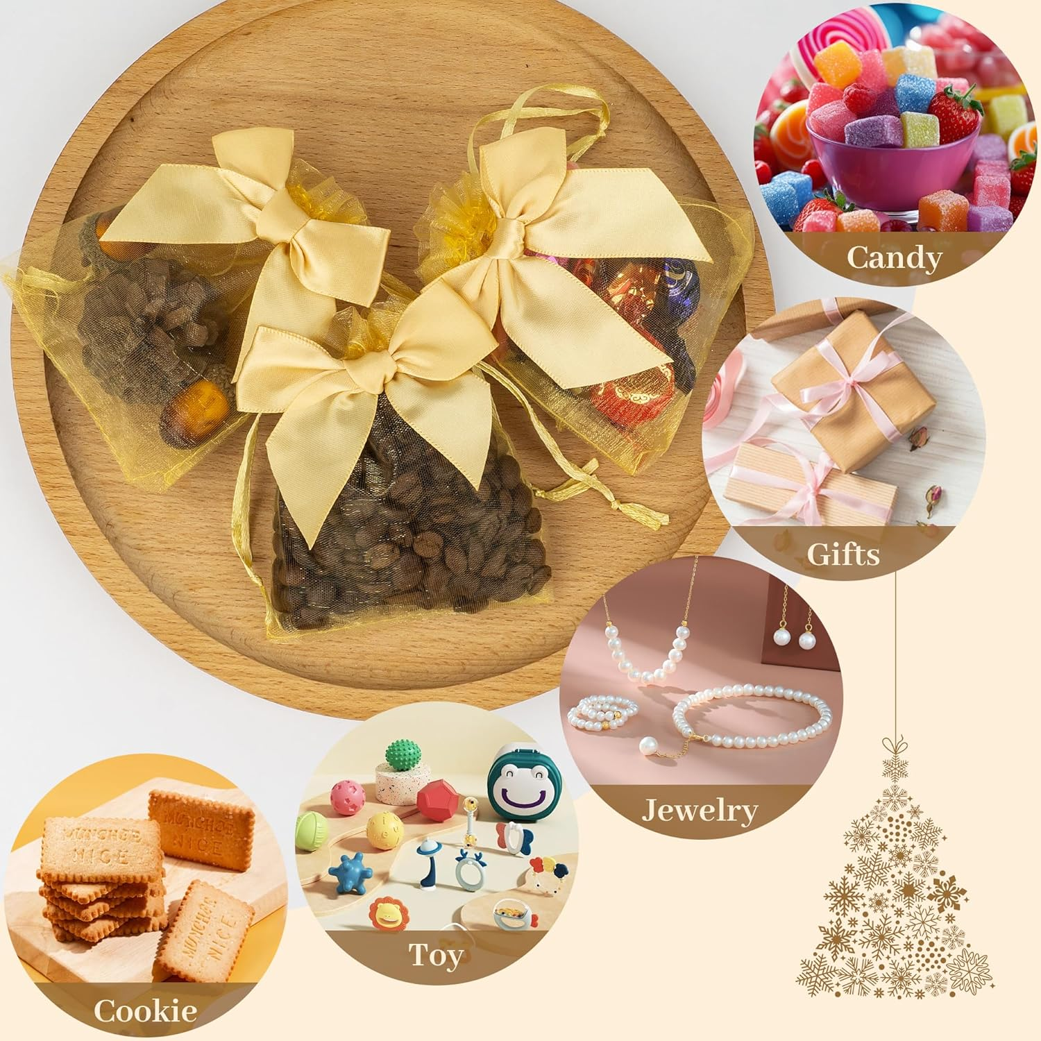 40 PCS 3.6"X4.7"(9X12Cm) Premium Sheer Organza Bags Gold Wedding Favor Bags Jewelry Gift Bags for Party Christmas Festival