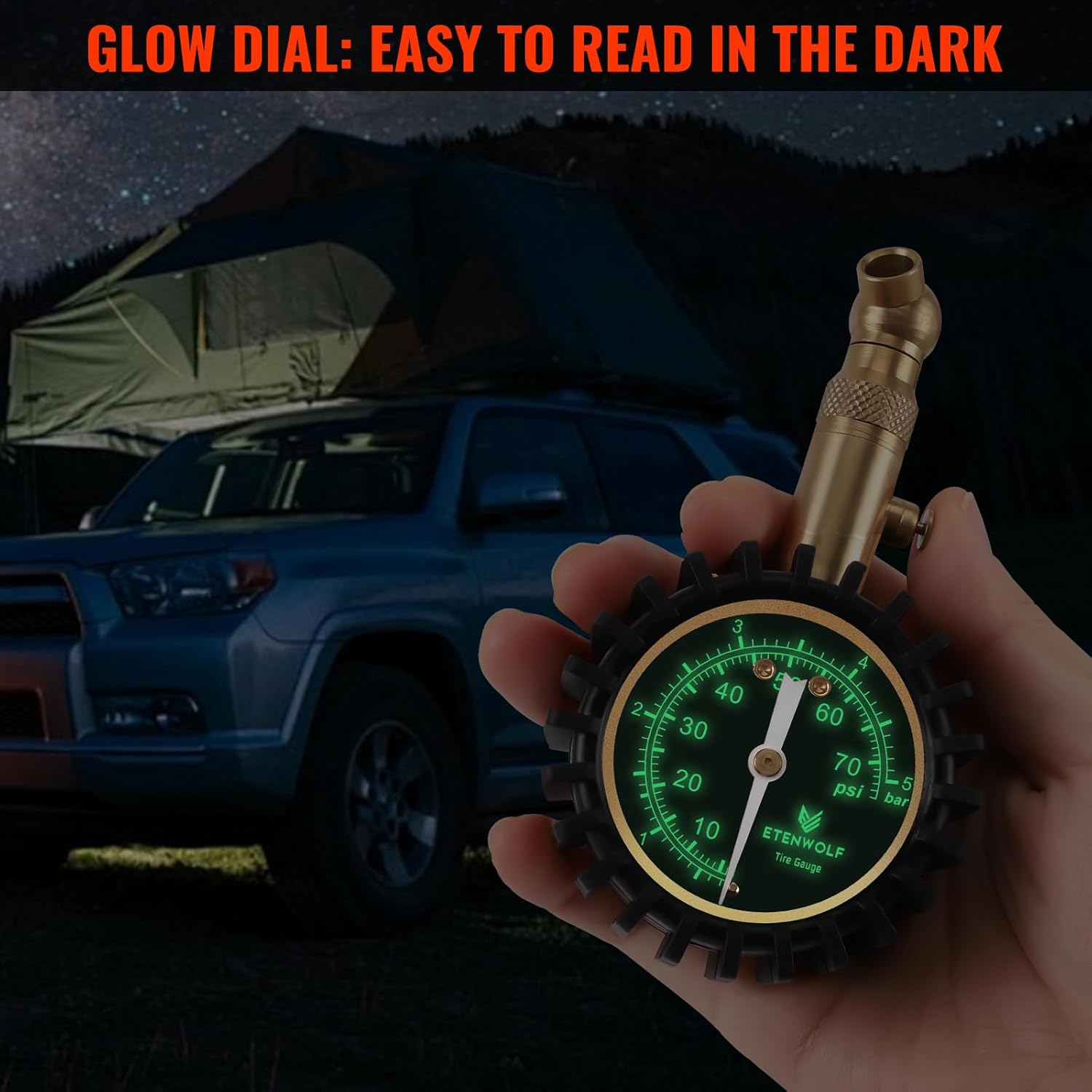 ETENWOLF Tire Pressure Gauge for Cars 0-75 PSI, Air Pressure Gauge with Large Glow Dial, Calibrated to ANSI B40.1 Grade A(Plus-Minus 1%), Tire Gauge for Tire Pressure Car Accessories (Black) image number 3