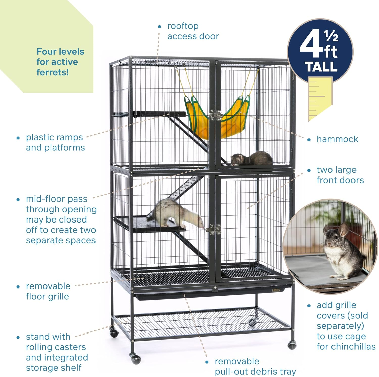 Prevue Pet Products 485 Feisty Ferret Home with Stand, Black Hammertone image number 3