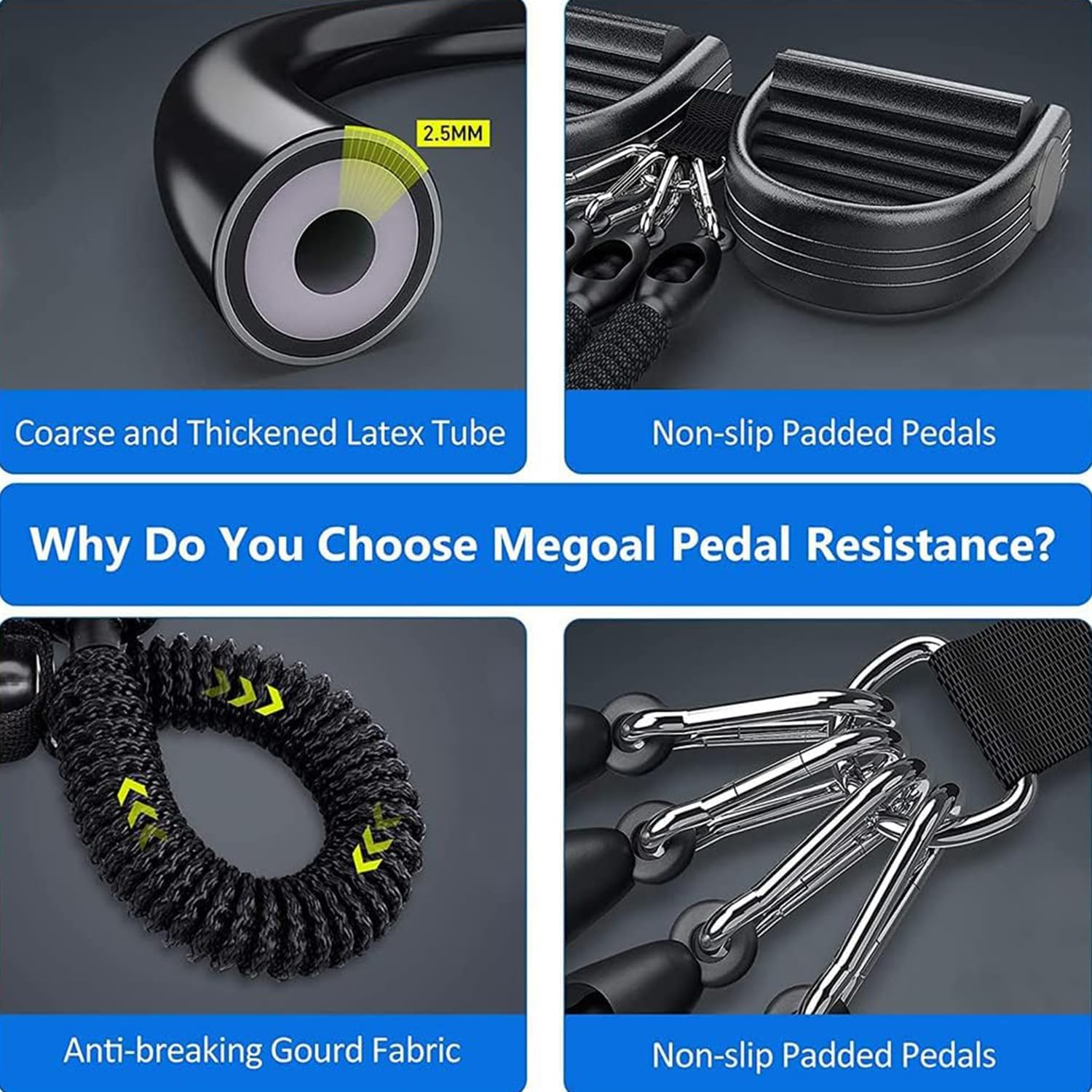 JIUSEGE Pedal Resistance Band Set &ndash; Multifunctional Tension Rope with Handles & Pedal Puller &ndash; Elastic Exercise Bands for Waist, Arm, Leg Training &ndash; Home Fitness Equipment for Full Body Workout image number 2