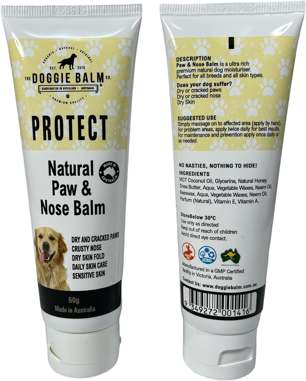 The Doggiebalm Co. Paw & Nose Balm, 60G - Dog Nose, Elbow & Paw Balm - All Natural Pet Skin Care to Nourishes, Hydrate & Repair - Dog Skin Treatment for Sensitive Skin image number 1