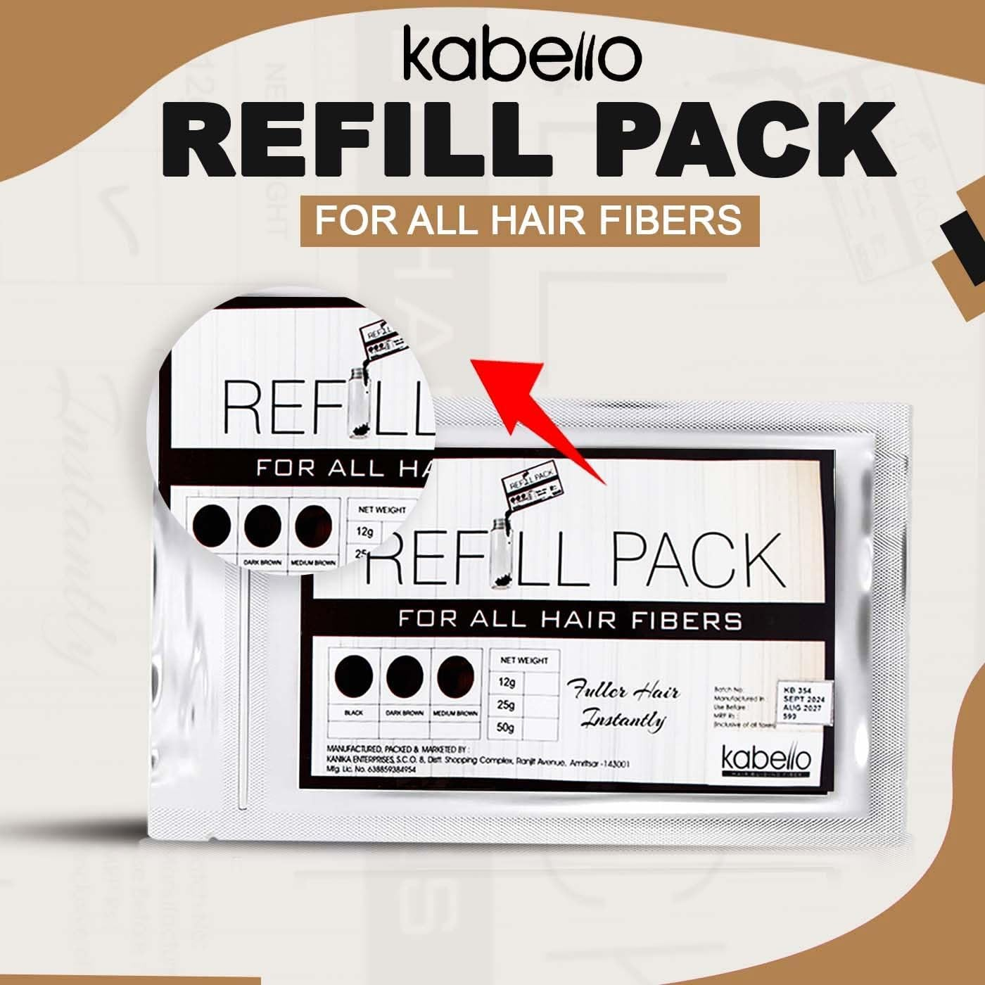 Kabello Hair Building Fiber Refill Pack with Hair Line Comb for Men and Women Fiber 100 Grams Black Pack of 1 image number 1