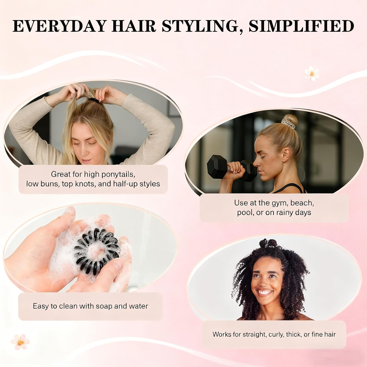 Spiral Hair Ties&mdash;Dent-Free Coil, Soft Build&mdash;For Secure yet Gentle Hair Styling, Daily Outings&mdash;Great for Busy Women, Fitness Lovers&mdash;Includes Spiral Hair Ties (16Pcs, 4 Hues) image number 5