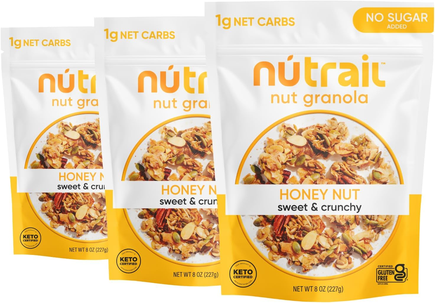 Nutrail Nut Granola Cereal, Honey Nut, No Sugar Added, Keto, Low Carb, Gluten Free, Grain Free, Healthy Breakfast 8 Oz. 3 Count image number 1