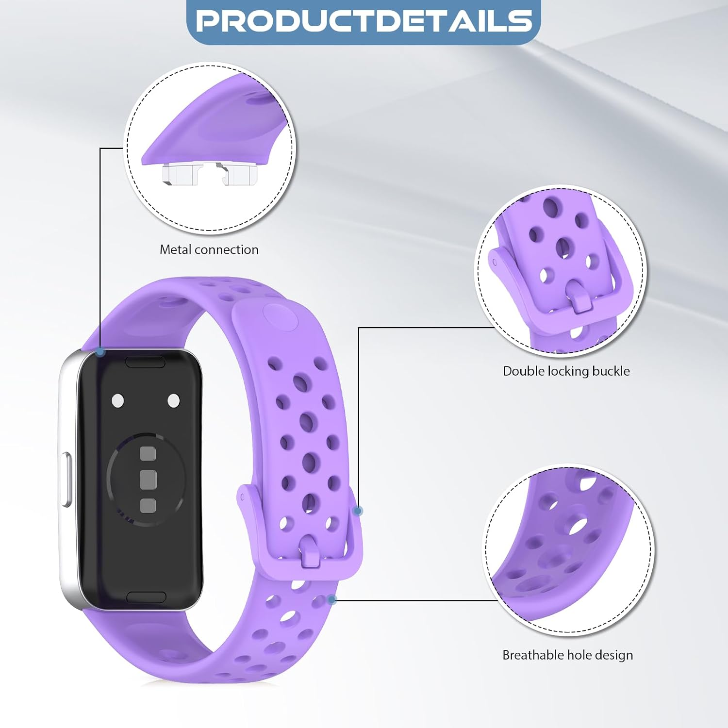 Dhwgang Silicone Strap Compatible with Huawei Band 10 9 8 Wristband, Sporty, Soft, Ventilation Hole Design, Smartwatch Replacement Bands